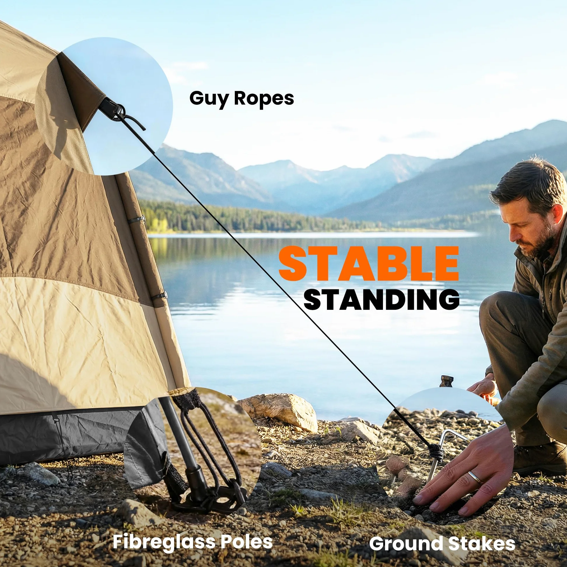 Tienda de campaña instantánea de Doble Capa Outsunny con toldo Impermeable, Tienda Domo Hexagonal para 4 Personas, Refugio de Camping portátil con Suelo Cosido y Bolsa de Transporte, Ideal para