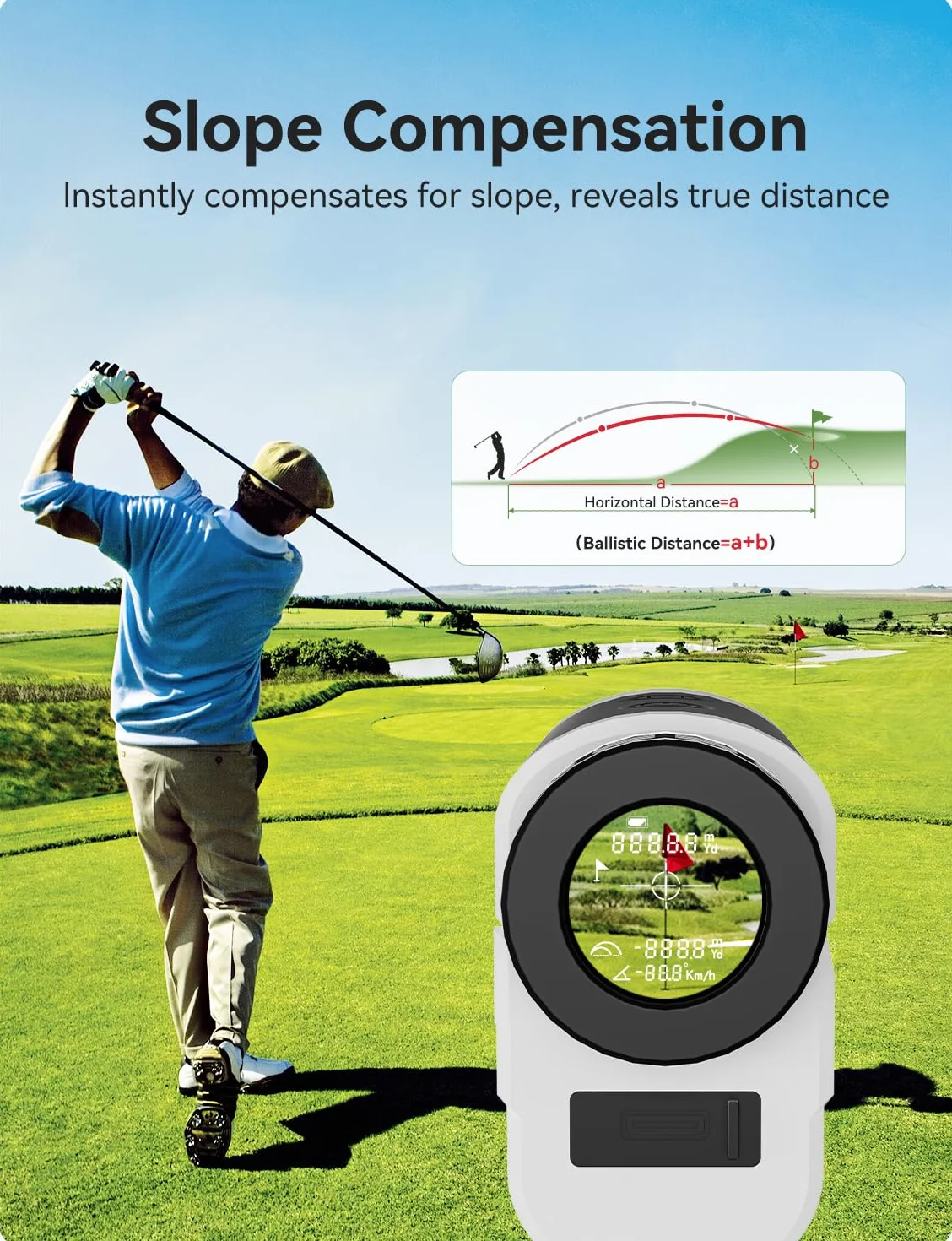 NIKOTEK Buscador de rango de golf con pendiente, 1000 m/1093 yardas recargable, bloqueo de bandera, medición de escaneo para golfistas, funda de transporte