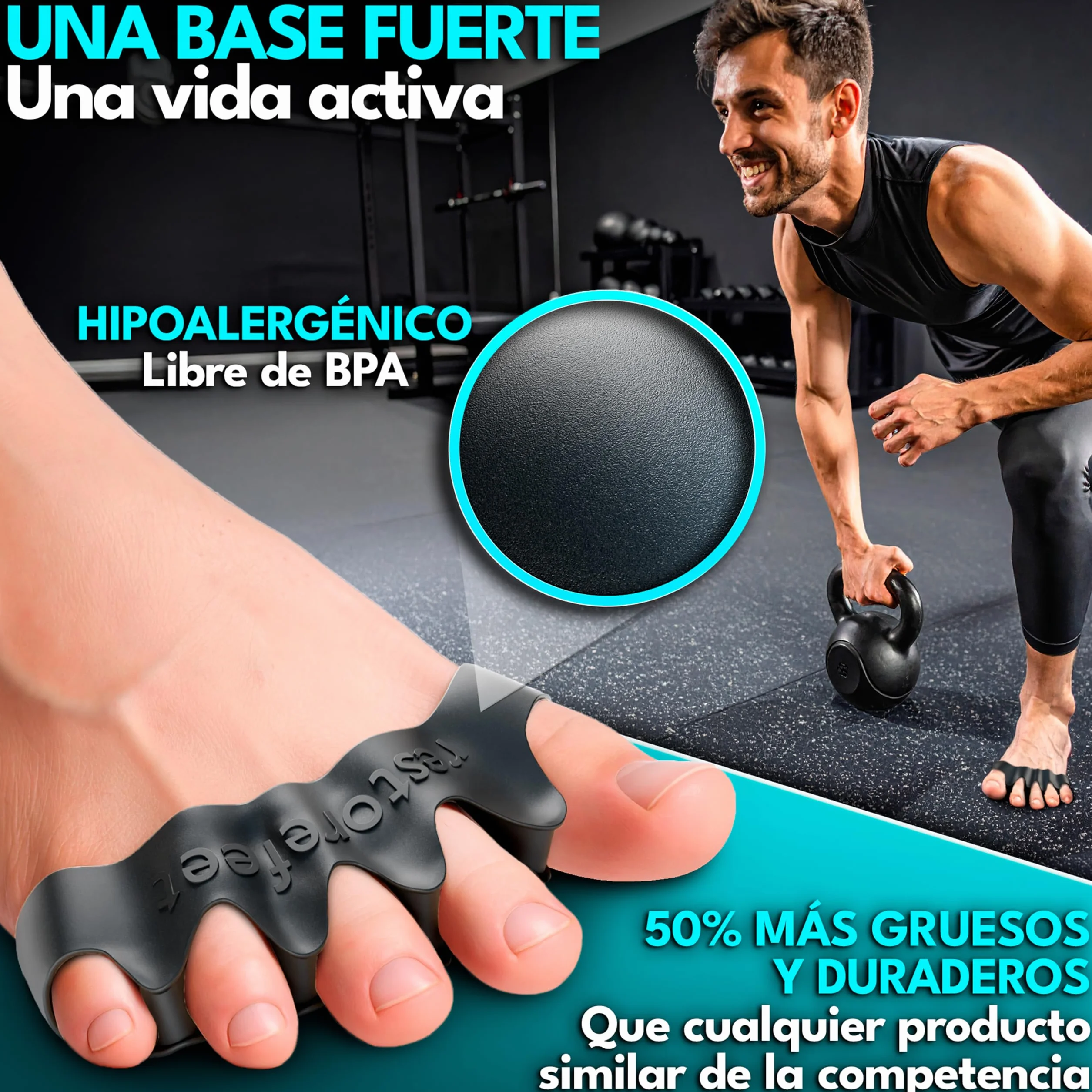 Kit Barefoot 5 en 1 Separadores de Dedos Bandas Elásticas Pelota Miofascial para Pies