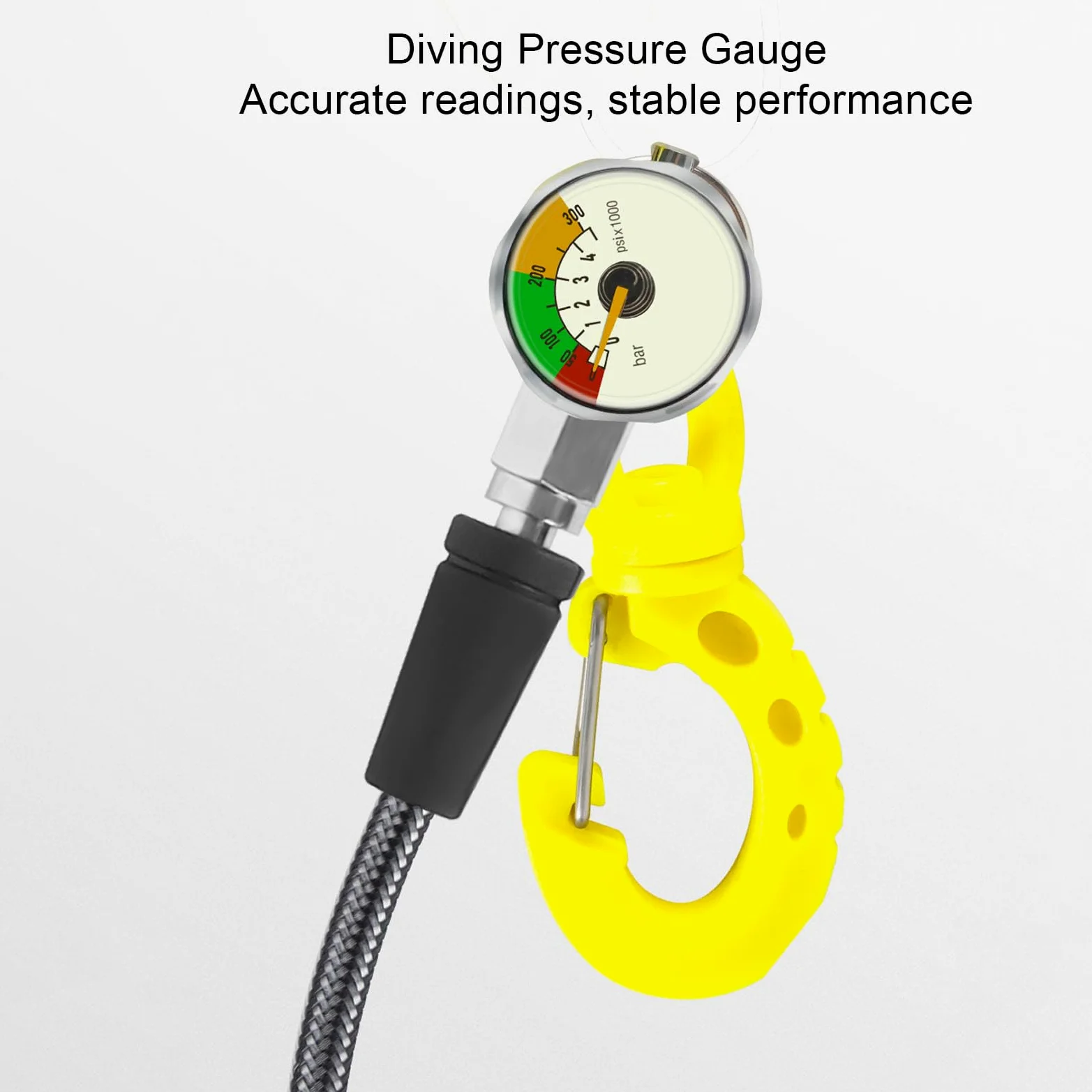 XUMIUZIY Manómetro de Buceo, Medidor Sumergible que Brilla en la Oscuridad con Manguera y Gancho BCD (65CM)