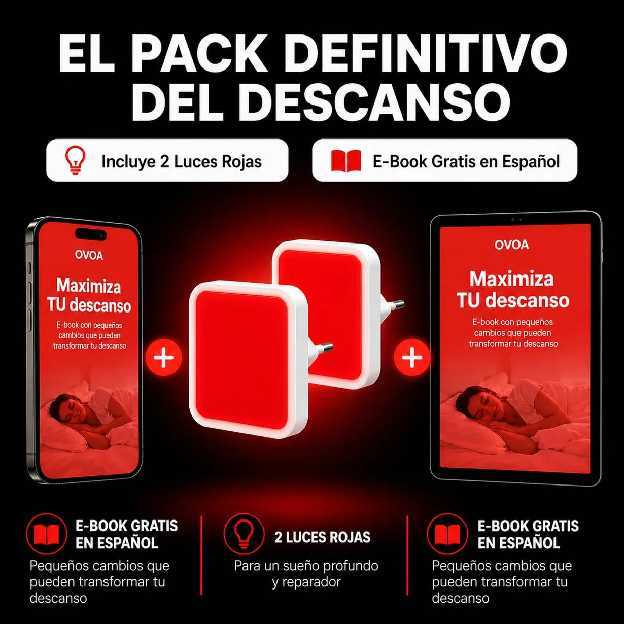 Luz Roja Nocturna Enchufable Pack de 2 Antiflicker para Dormir Mejor