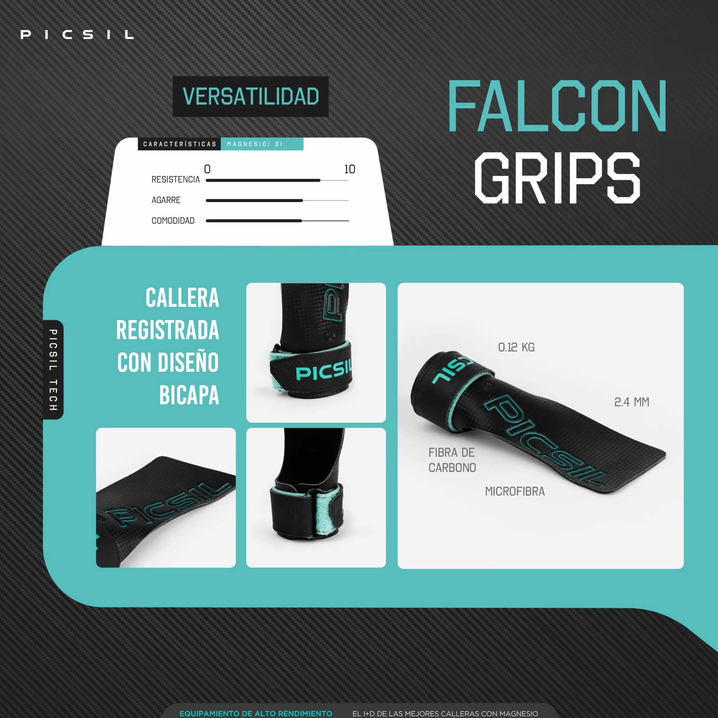 PICSIL Calleras Falcon Grips Fibra de Carbono 2.7 mm Doble Capa para Cross Training Gimnasio