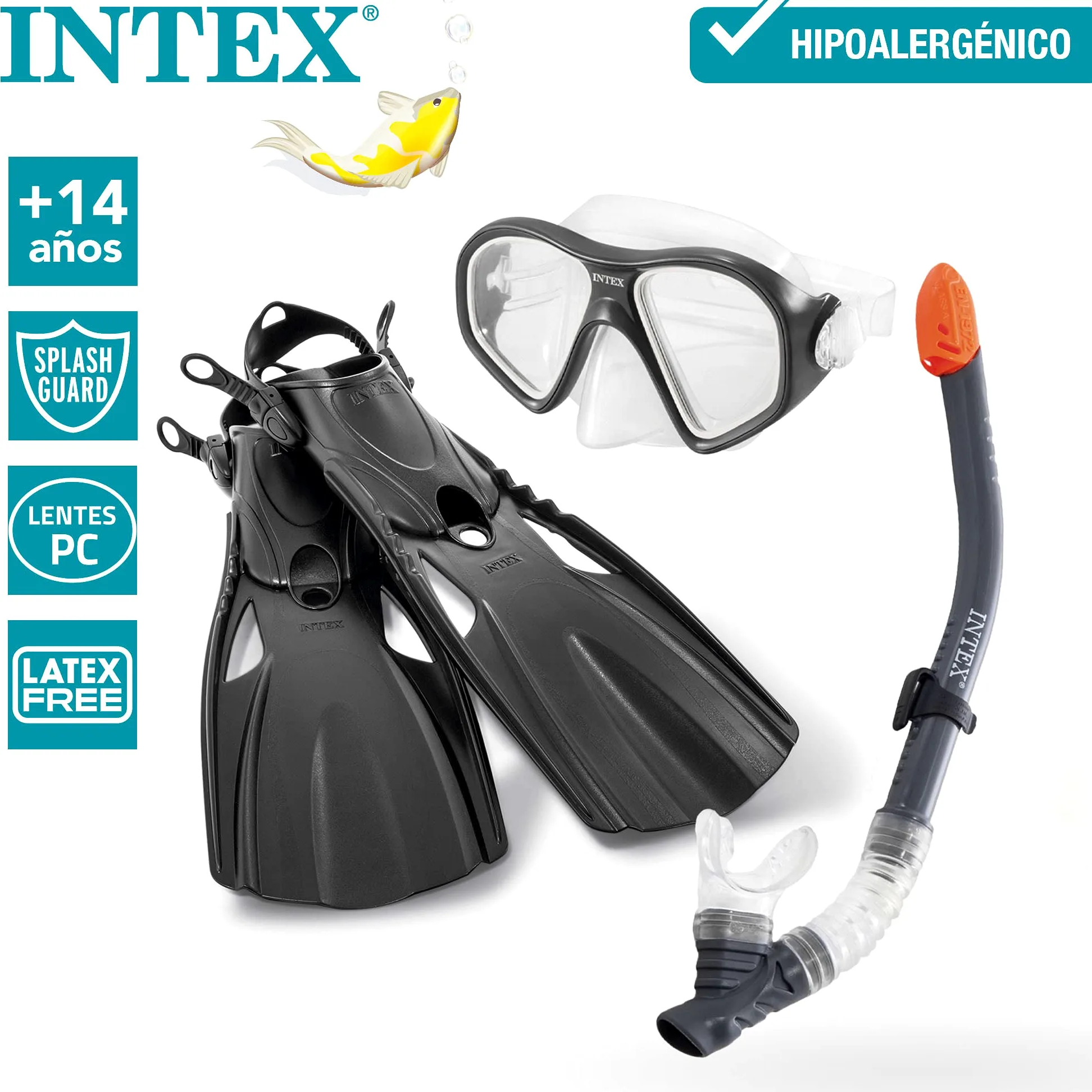 Intex 55657, Set para buceo Reef Rider Sports, Unisex niños, Multicolor, Talla 41-45