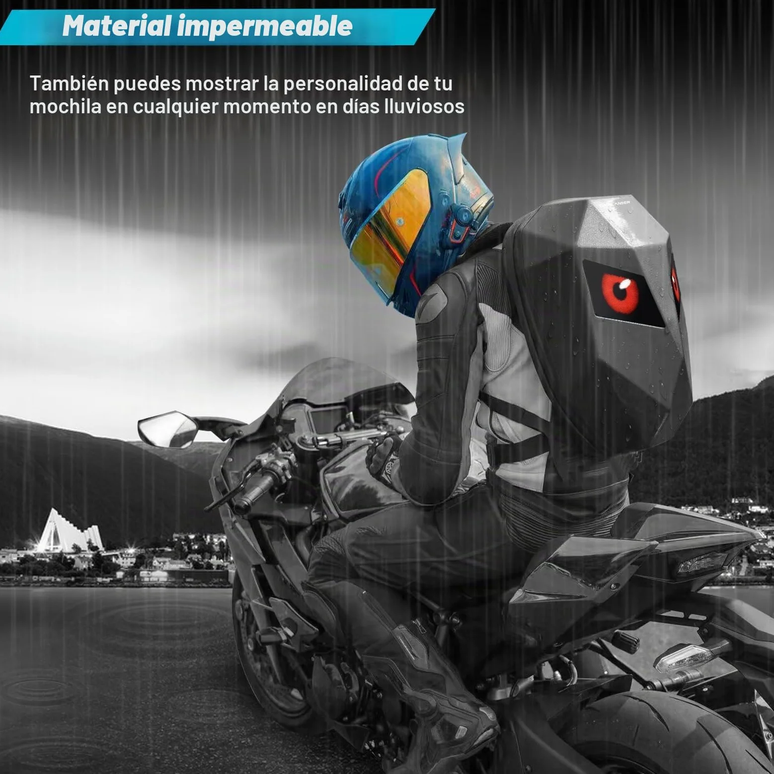 Crelander Mochila para motocicleta, mochila de caballero programable con LED, funda rígida para laptop, mochila para motocicleta, mochila para casco