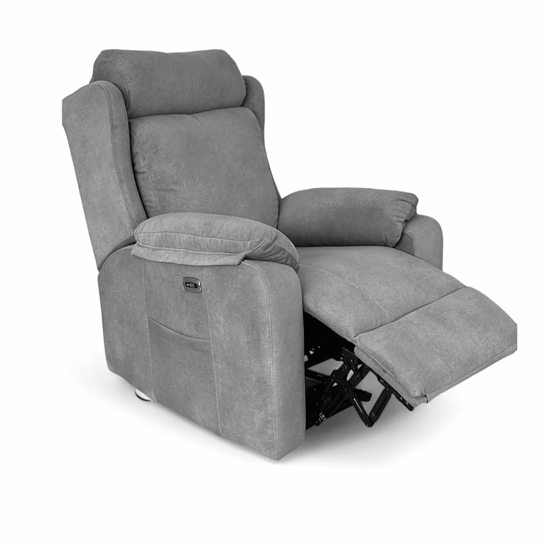 Sillón Relax Reclinable Eléctrico Gravedad Cero Desenfundable Madera de Pino Gris