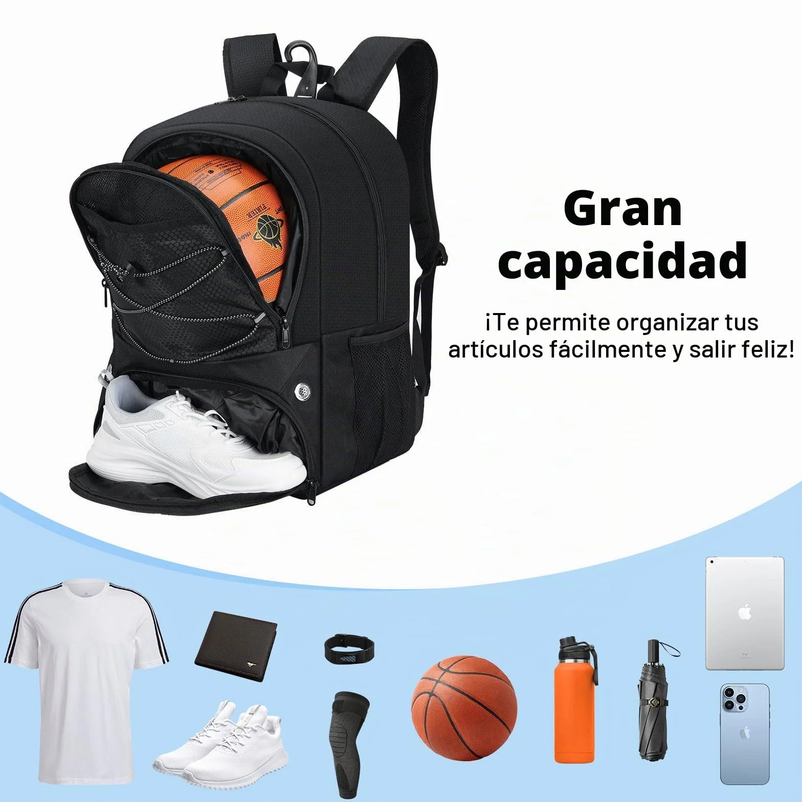 MoKo Mochila de Baloncesto con Compartimentos Separados para Pelotas y Zapatos
