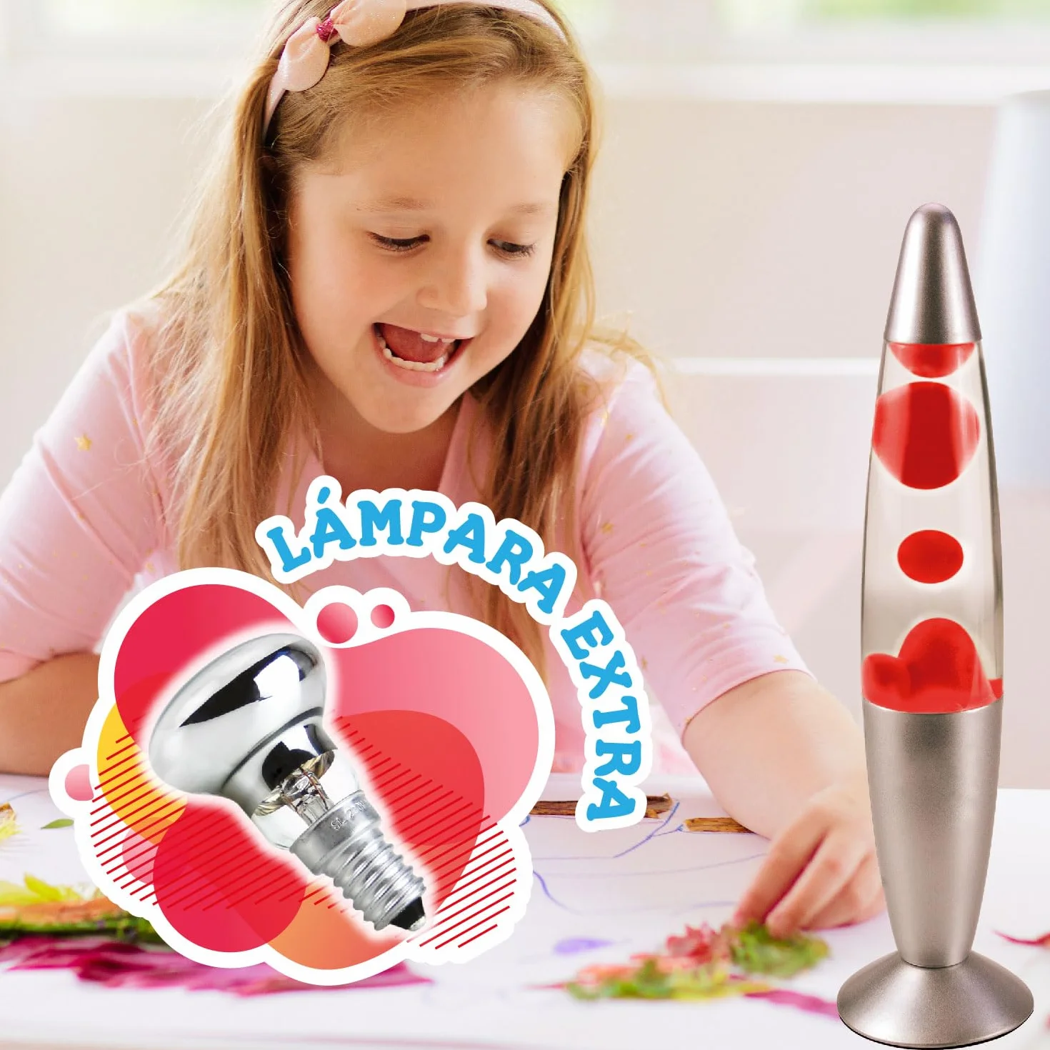 Science4you Lámpara de Lava Infantil Roja - Juguete Científico STEM con Luz de Noche para Niños 8-14+ Años
