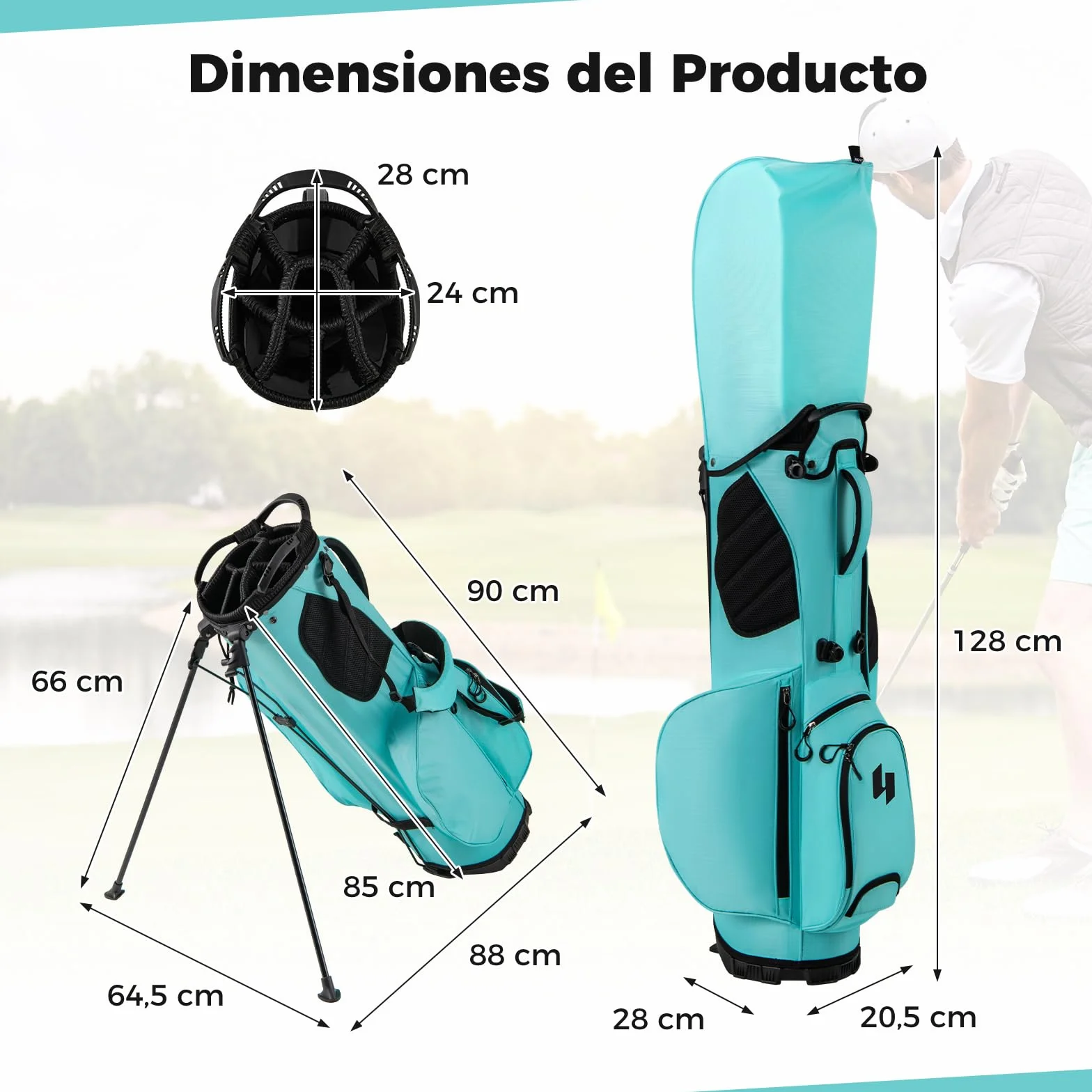 COSTWAY Bolsa Golf con Soporte, 8 Divisores, 5 Bolsillos, Correa Ajustable, Capucha Lluvia