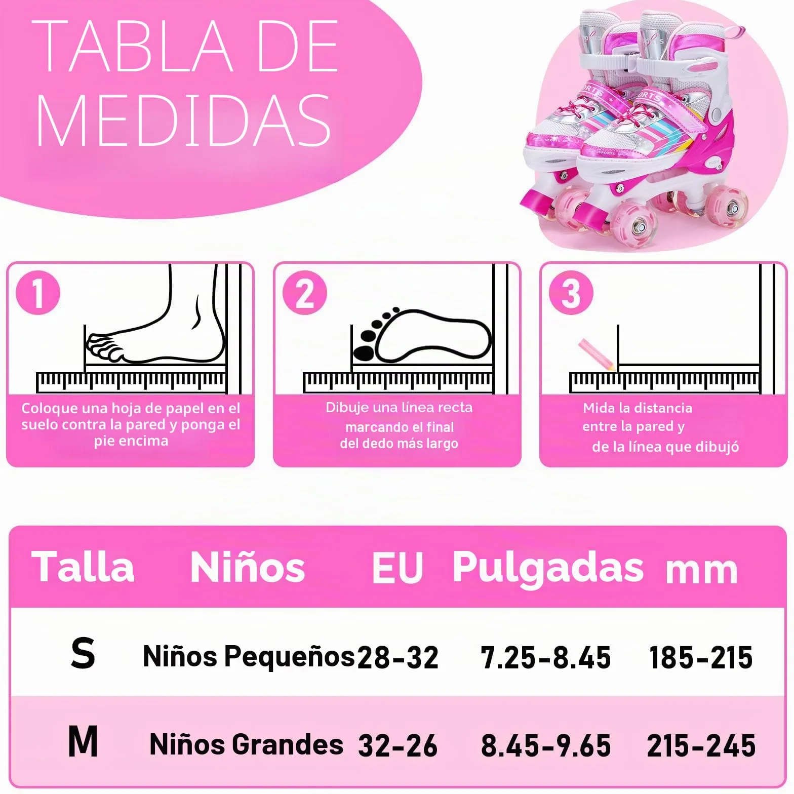 Patines 4 Ruedas Niña Niño Ajustables con Ruedas de iluminación Roller Quad Principiantes