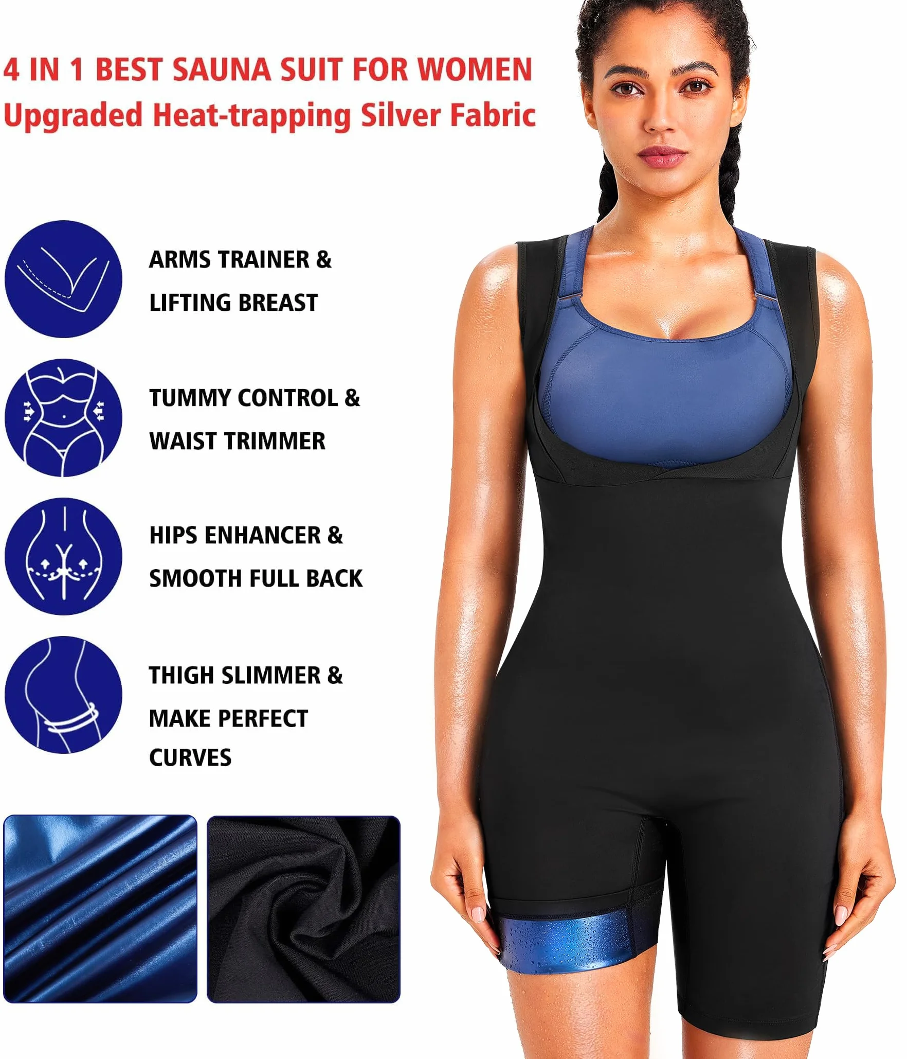 KUMAYES Trajes Sauna Compresion Mujer Adelgazantes Mono de Cuerpo Completo Entrenador Adelgazante Sudoración Deporte Shapewear Traje de Sudor Sauna de Cuerpo