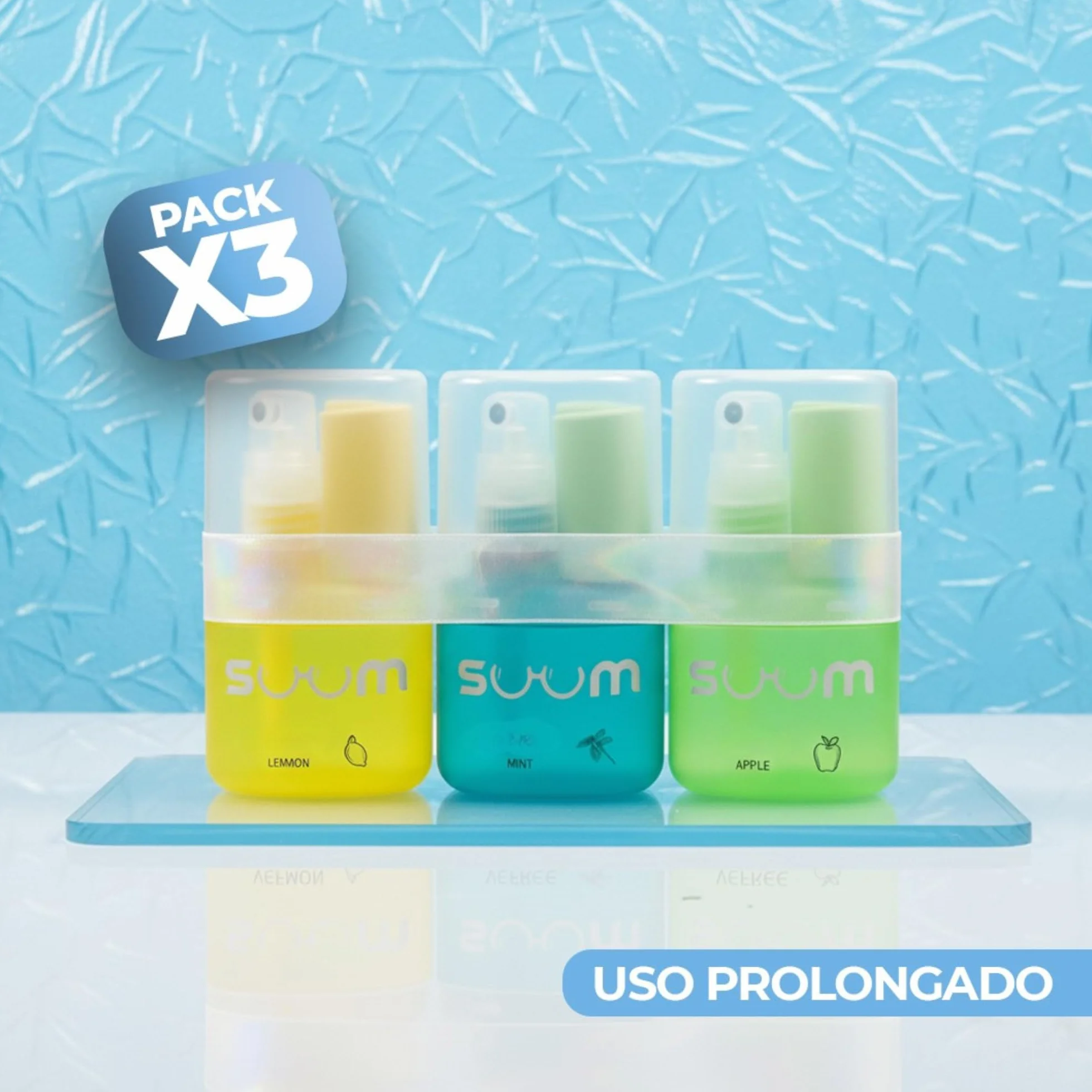 SUUM Pack 3 Spray Limpiador de Gafas con Paño de Microfibra - Limpia Lentes sin Vaho para Cristales y Pantallas (Menta, Limón y Manzana)