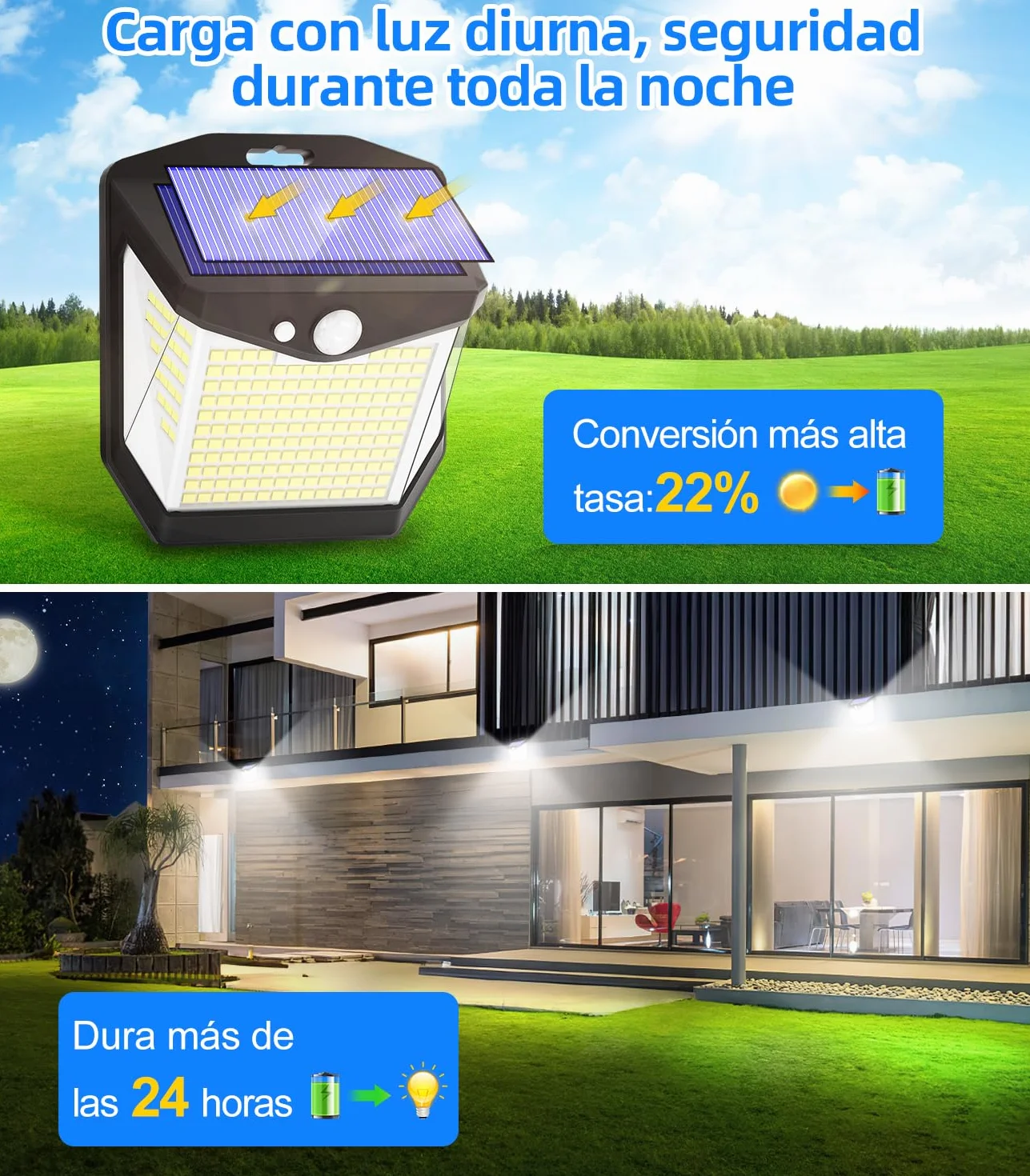 Luz Solar LED Exterior Jardin 248 LED Sensor de Movimiento 270° IP65 Impermeable 4 Paquete