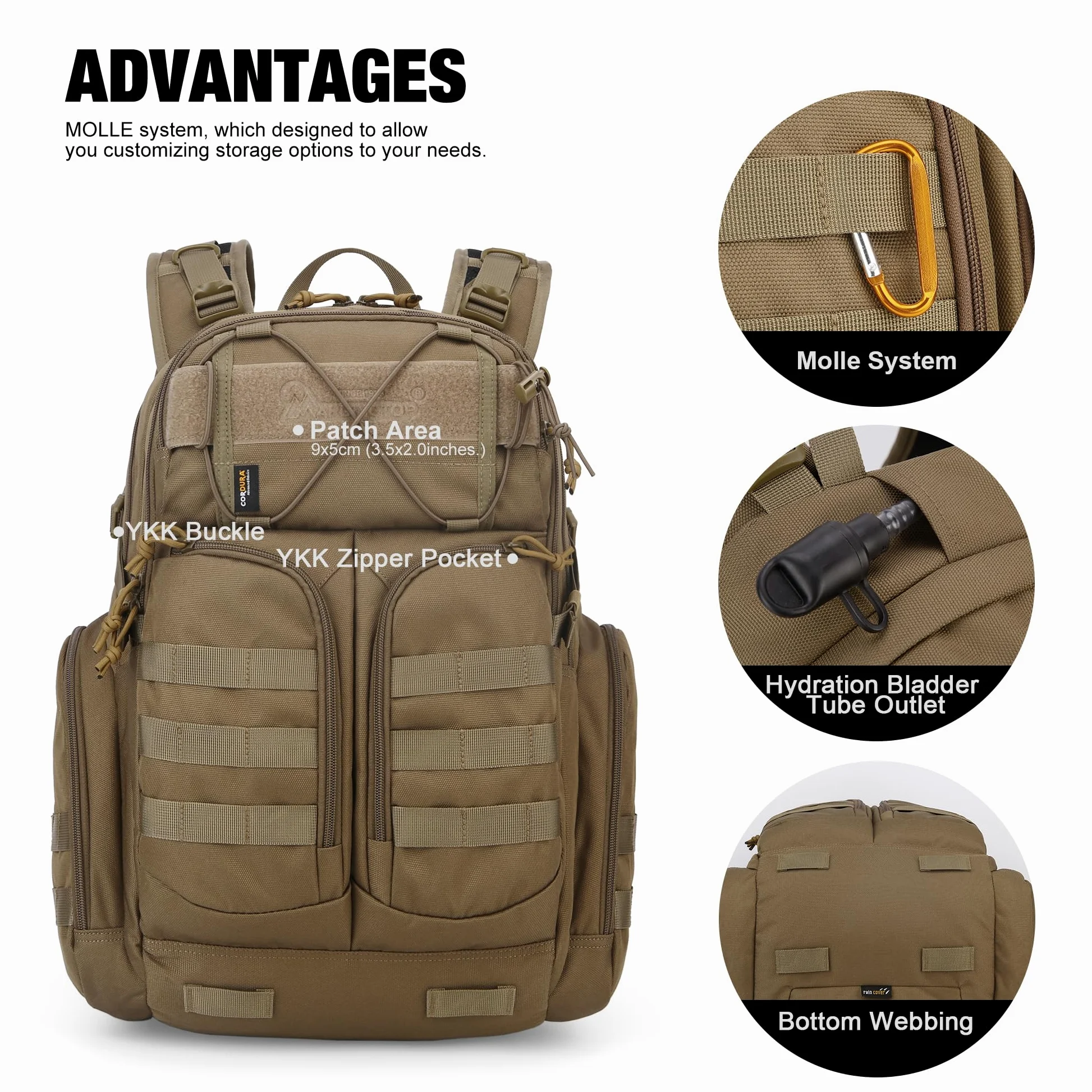 Mardingtop 40L Molle Militar Mochila de Senderismo Mochila Táctica Mochila Exterior Mochila Cordura para Senderismo Montañismo Supervivencia