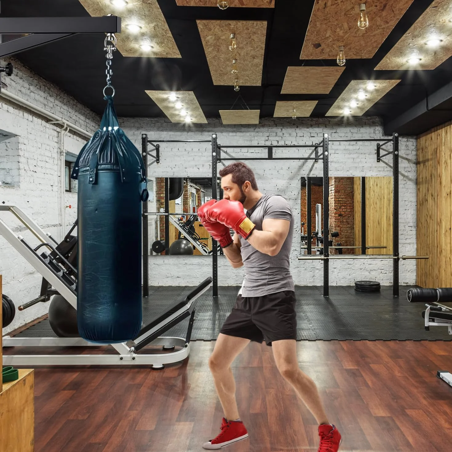 Soporte para Saco de Boxeo - Soporte de Pared Ajustable 44-64cm con Rotación 360° Silenciosa, Heavy Duty 100kg, Construcción en Acero Resistente para Gimnasio Casa/MMA, Soporte para Saco de Boxeo