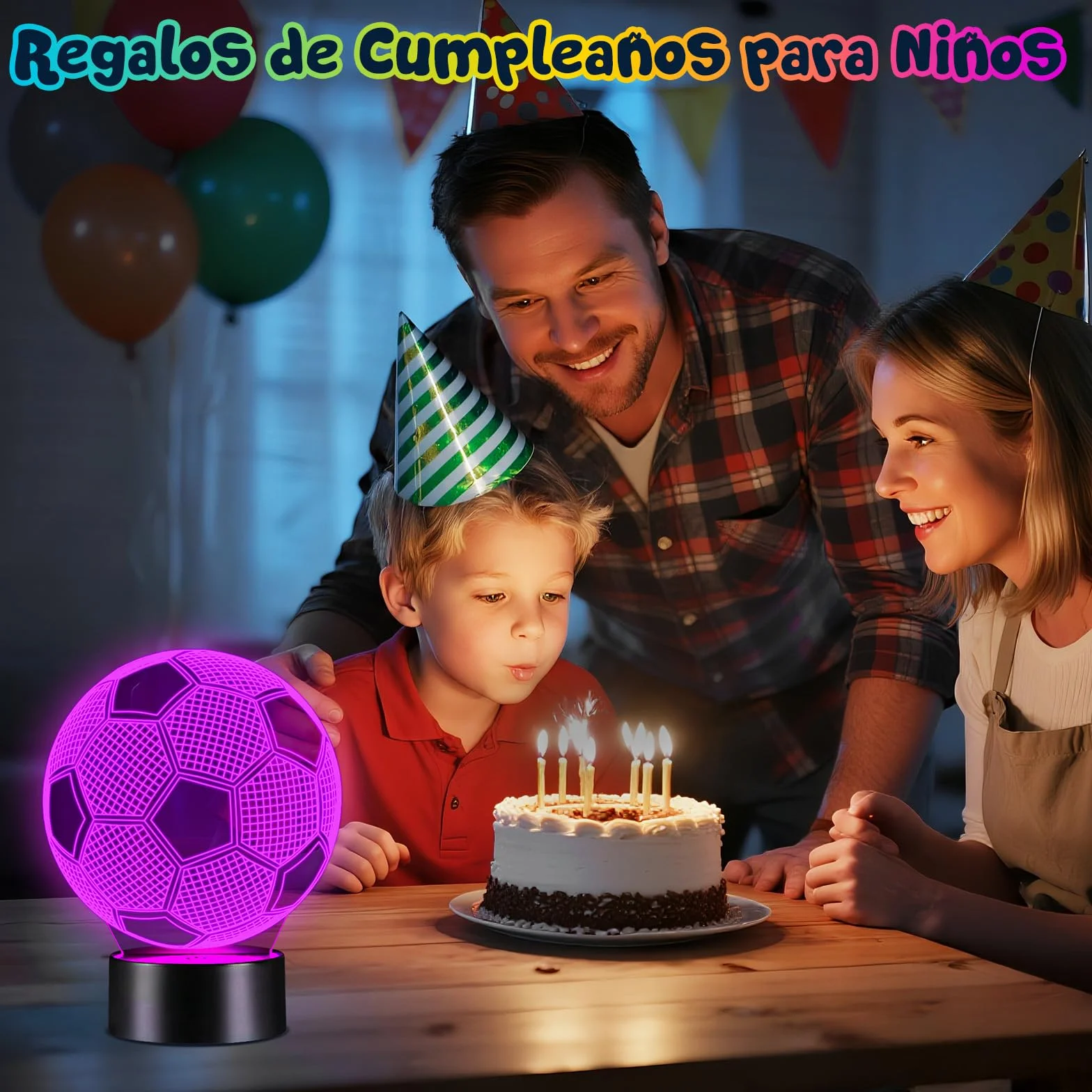 Linkax Luz Nocturna 3D Fútbol Infantil LED 16 Colores Control Remoto Táctil