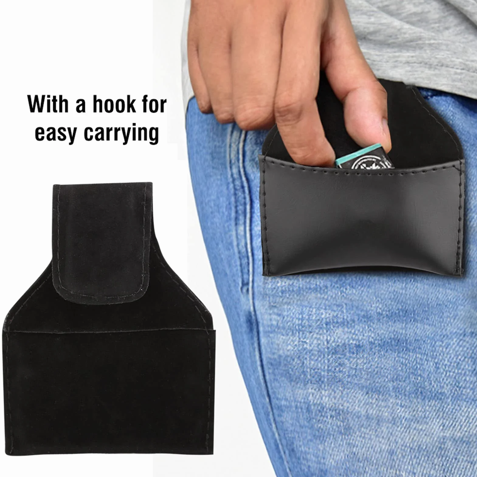 Agatige Billiard Chalk Holder, Portable PU Leather Chalk Holder with Clip Pouch Pool Cue Bag Portable Snooker Billiards Chalk Bag Pool Accessory, Black