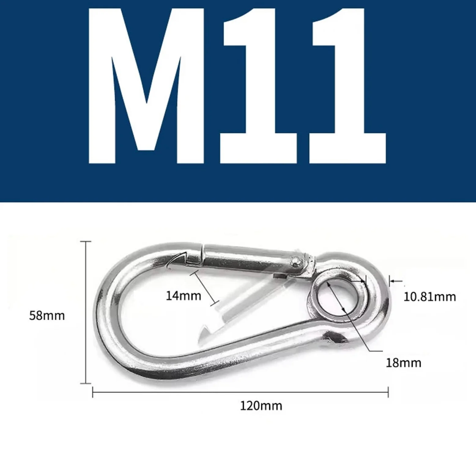 Mosquetones Pequeños Mosquetón de Acero Inoxidable 304, mosquetón con Ojal, Hebilla de Resorte, Llavero M4 M5 M6 M7 M8 M9 M10 M11 M12(M11,10PCS)