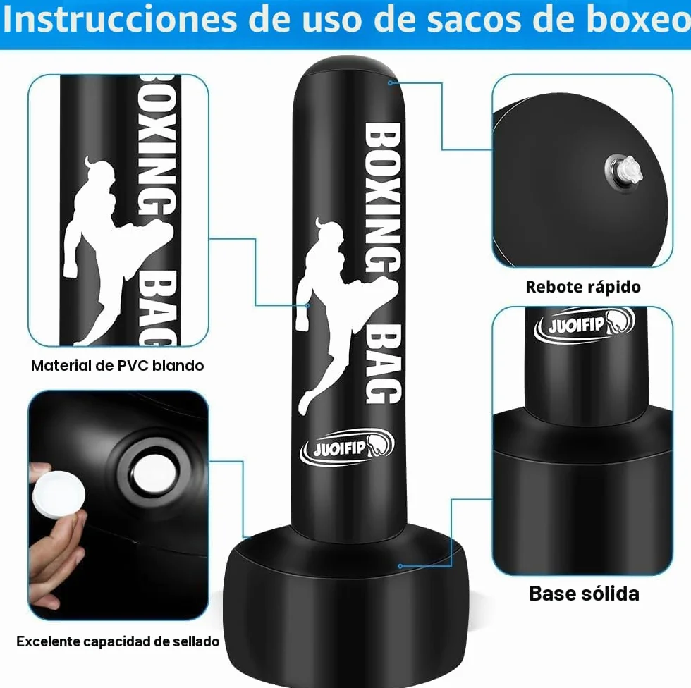180cm Pesado Saco de Boxeo Adultos, Freestanding Saco de Boxeo Inflable Kickboxing Bolsa para Entrenamiento MMA Muay Thai Fitness