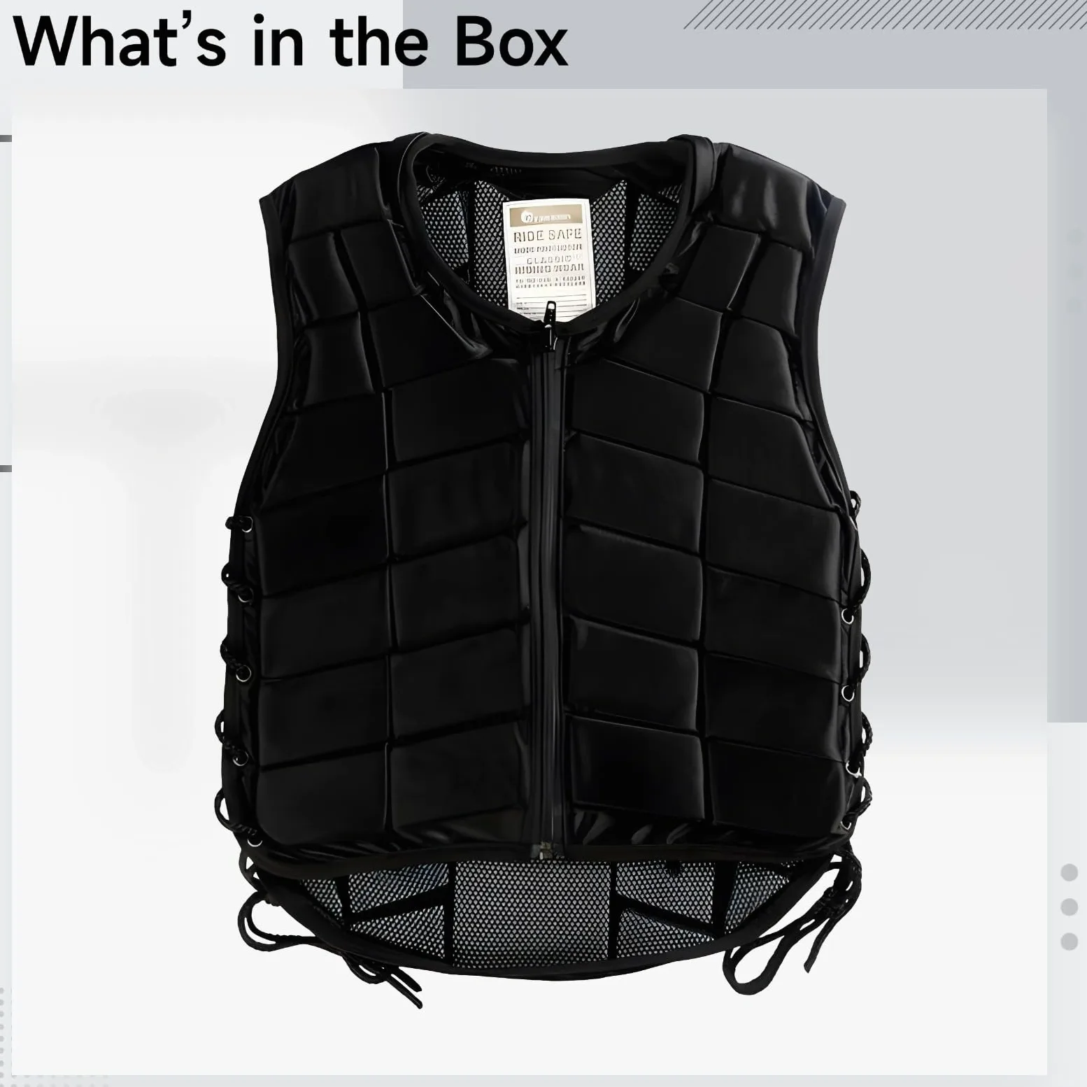 Chaleco de seguridad ecuestre para adultos, negro, talla M, acolchado de EVA profesional, chaleco protector de equitación, unisex, con cremallera