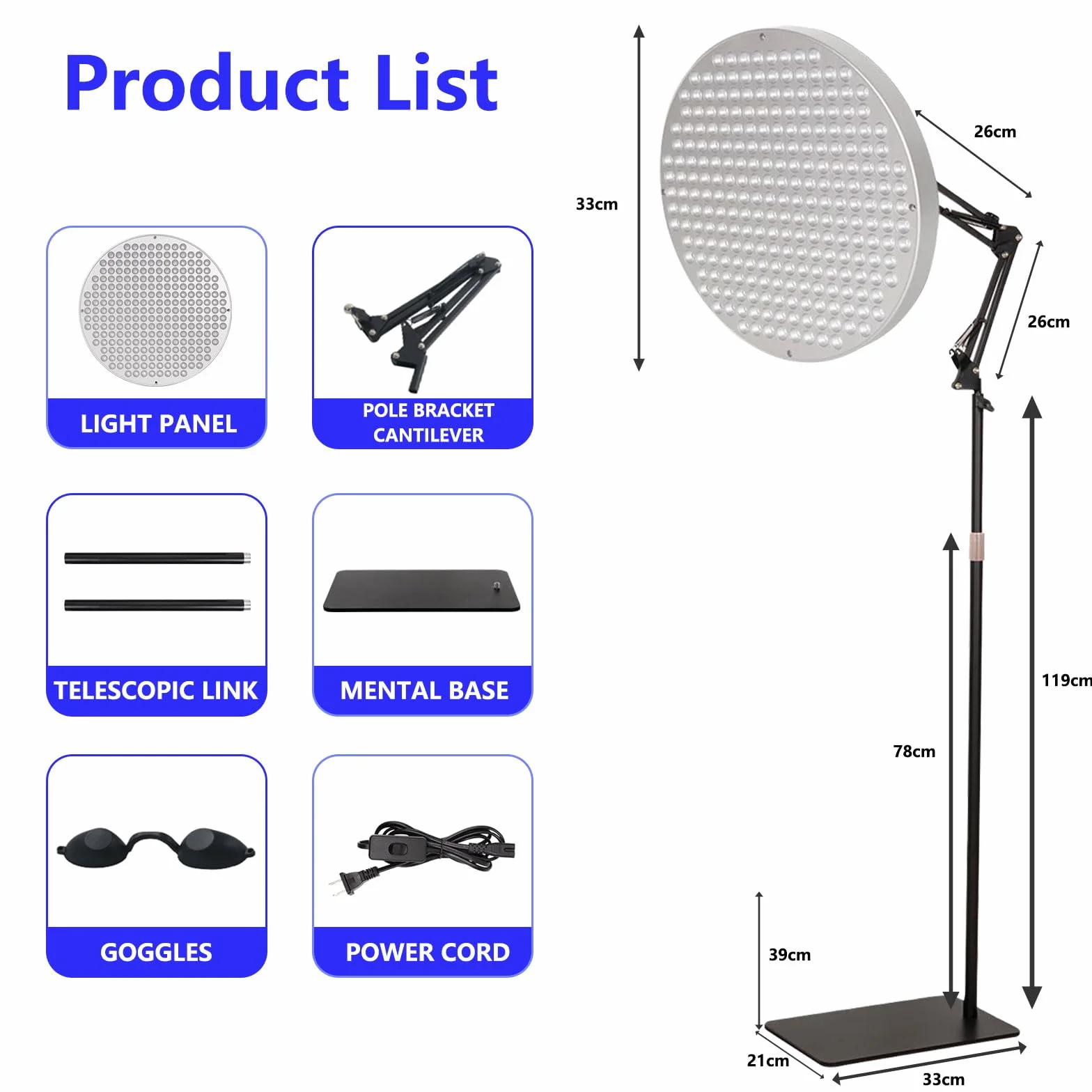 Lámpara de Bronceado 50W 225 LEDs 460 NM con Soporte Ajustable Plegable para Hogar