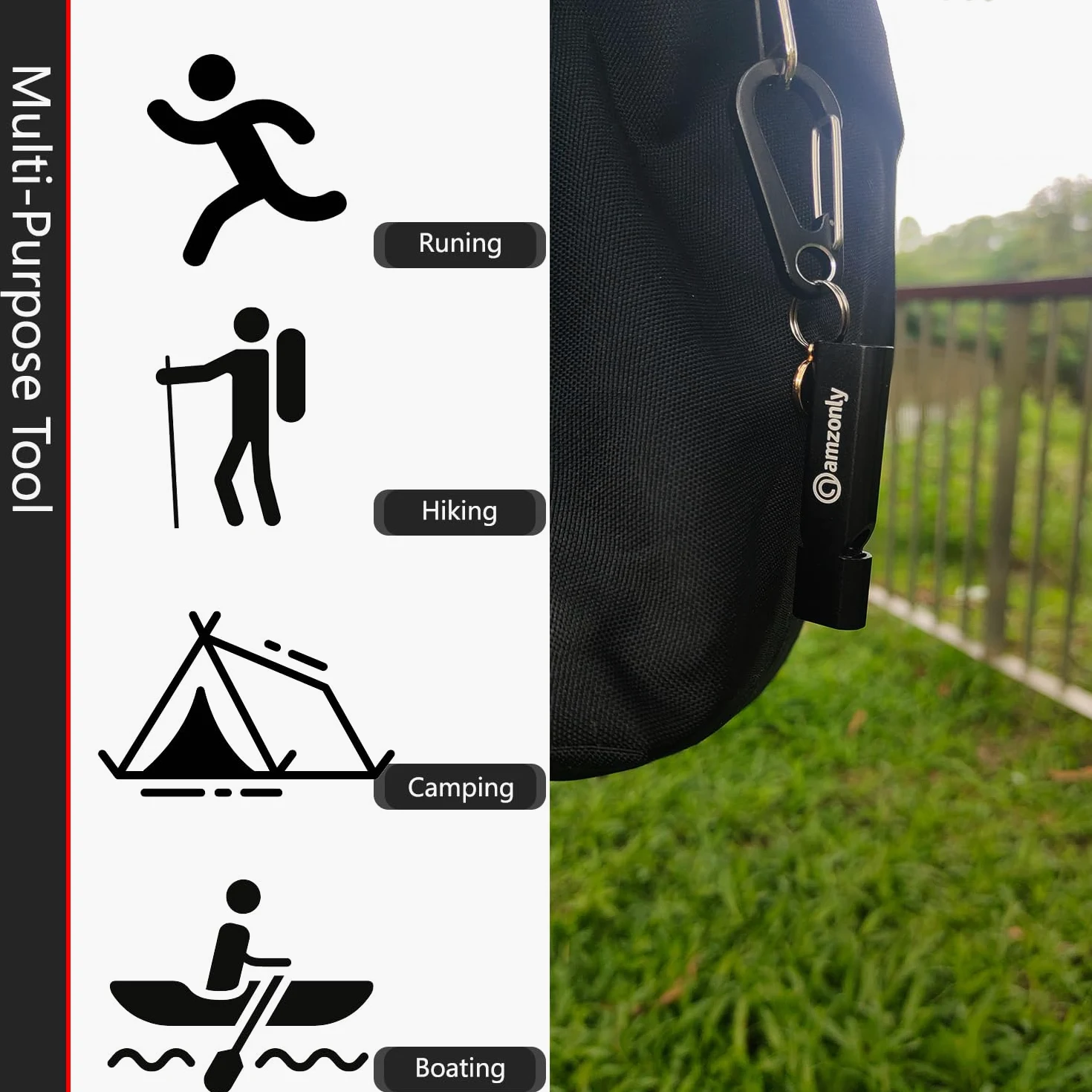 Amzonly Silbatos de emergencia, silbato de seguridad de 120 dB con clip de mosquetón para llavero, supervivencia fuerte para camping, senderismo, barco, 2 unidades, color negro