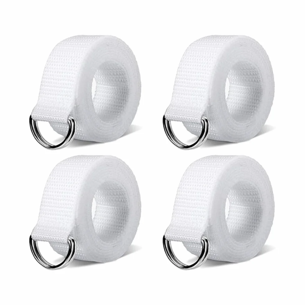 MiOYOOW 4PCS Web Fútbol Cinturón, 51 Pulgadas Blanco Cinturón D-Ring Cinturón para Hombres Mujeres Juegos Deportivos Ejercicios Juegos de Entrenamiento