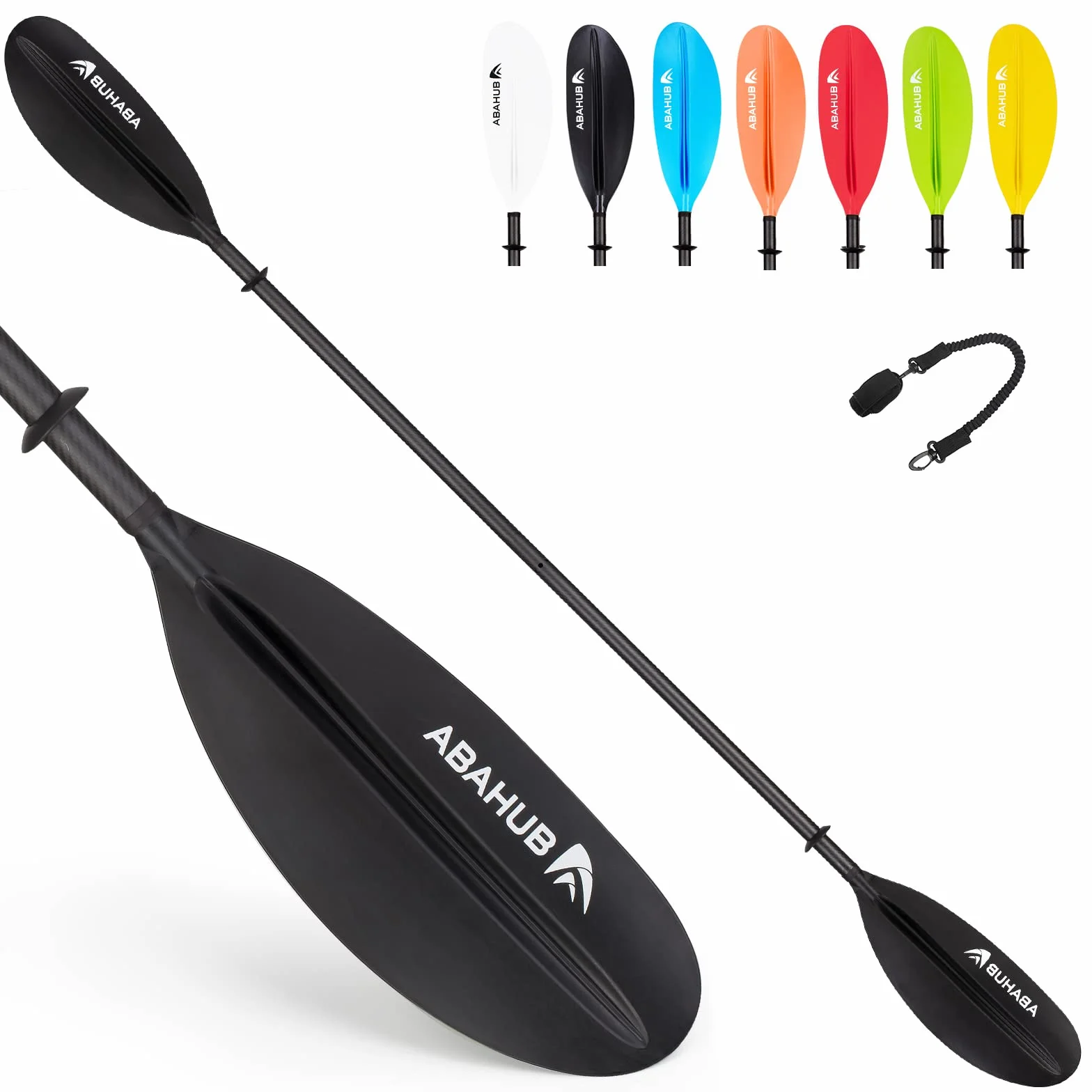 Abahub Remo Kayak Carbono 230 cm Ajustable 220-240 cm Pala de Kayak con Línea Hoja de Plástico