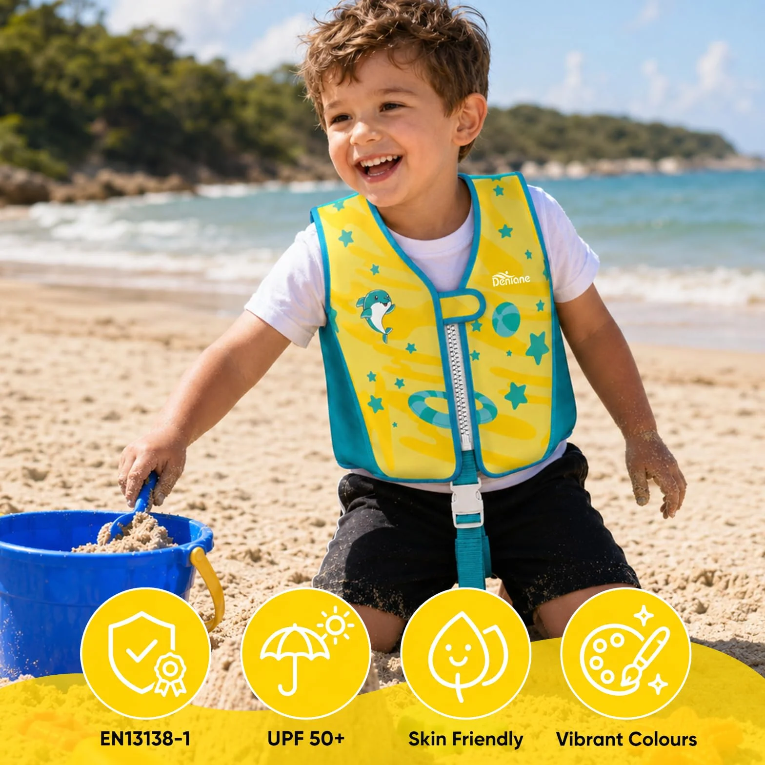 Chaleco de natación de Neopreno para niños, 2 a 6 años Traje de baño para niños y niñas, Traje de baño de Entrenamiento de natación con Correas de Seguridad Ajustables - Amarillo/S (15-30 kg)