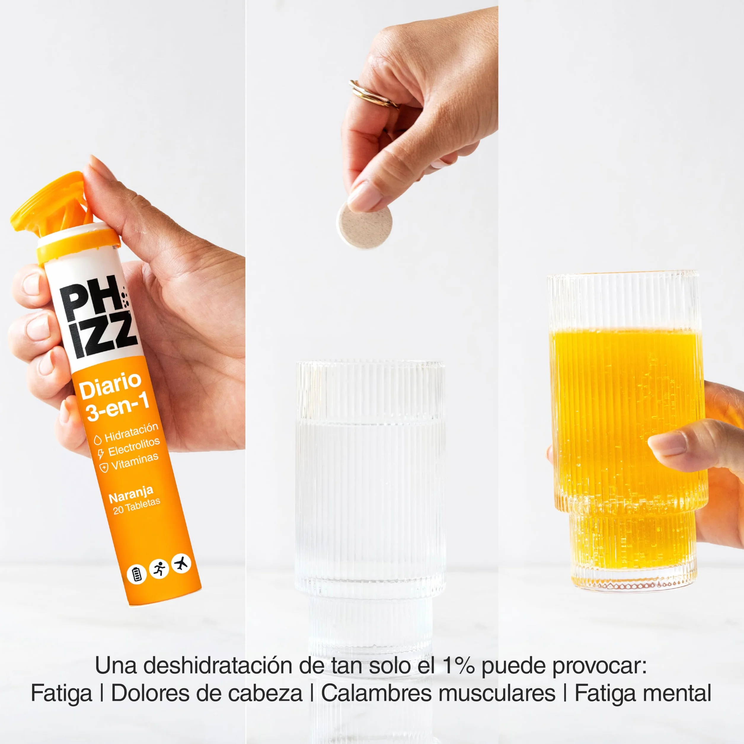 Phizz Electrolitos Multivitaminas e Hidratación Efervescente 20 Comprimidos - 18 Vitaminas y Minerales, Vitamina C, Naranja