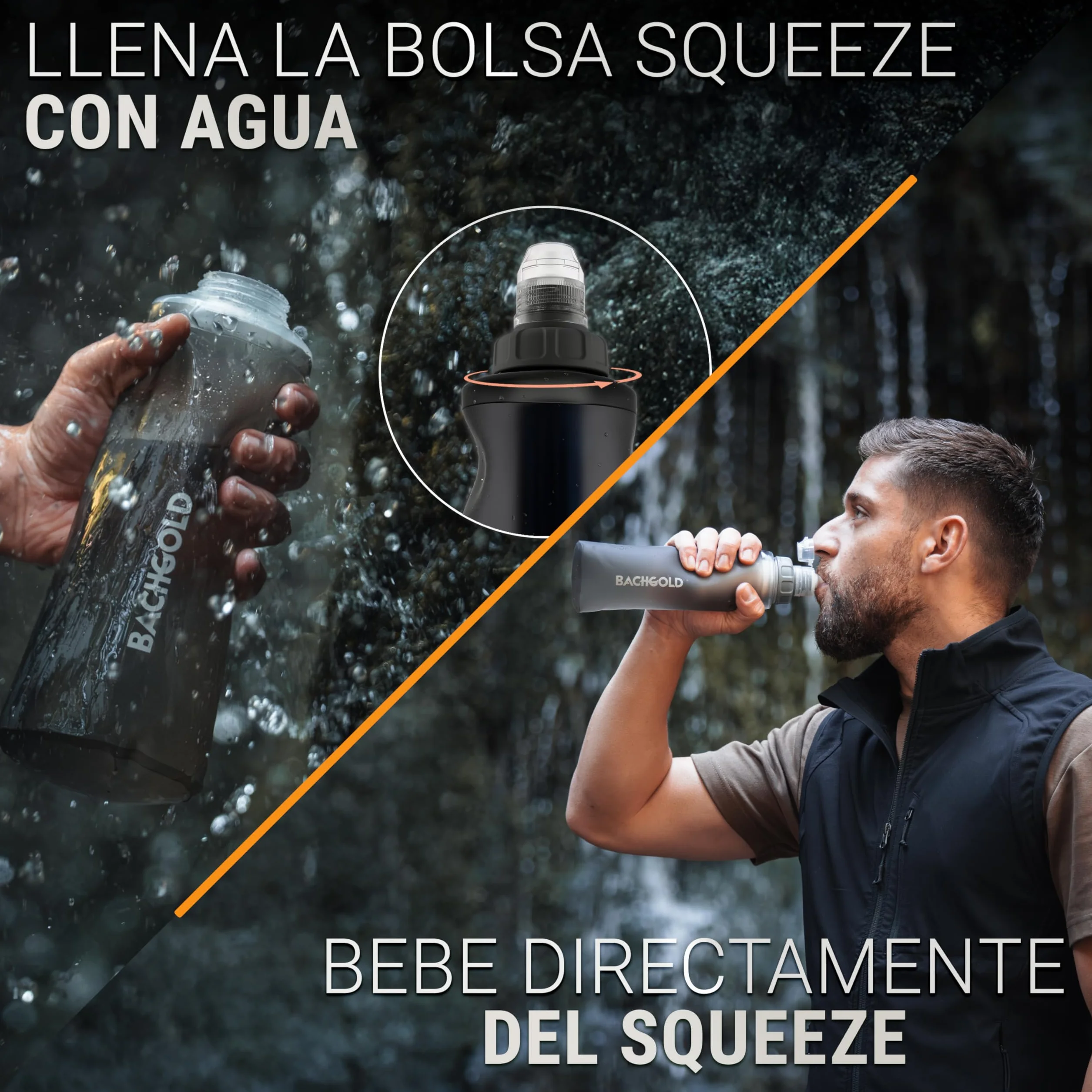 Bachgold Filtro de Agua Botella con Filtro de Supervivencia Ultraligero 1000ml Gris