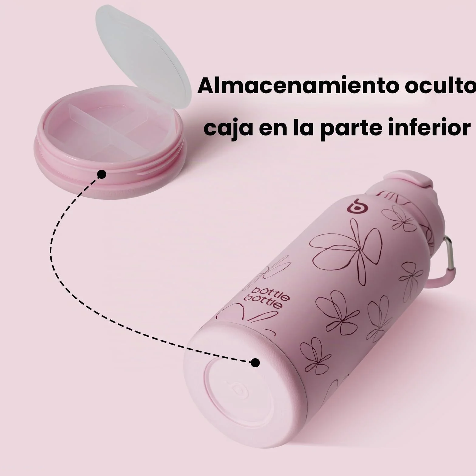 BOTTLE BOTTLE Botella isotérmica con pastillero, 900 ml, botella deportiva de acero inoxidable para exteriores, senderismo, flor rosa