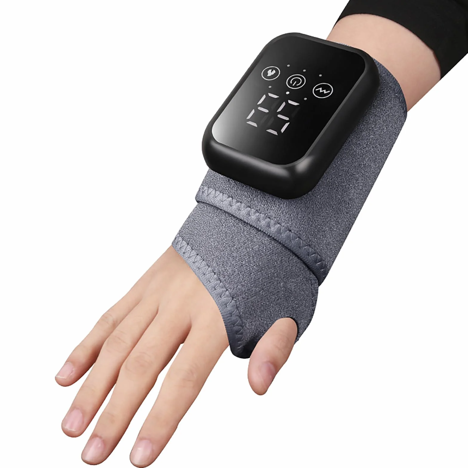 Masajeador eléctrico de muñeca con almohadilla térmica y vibración recargable ajustable para artritis tendinitis Gray