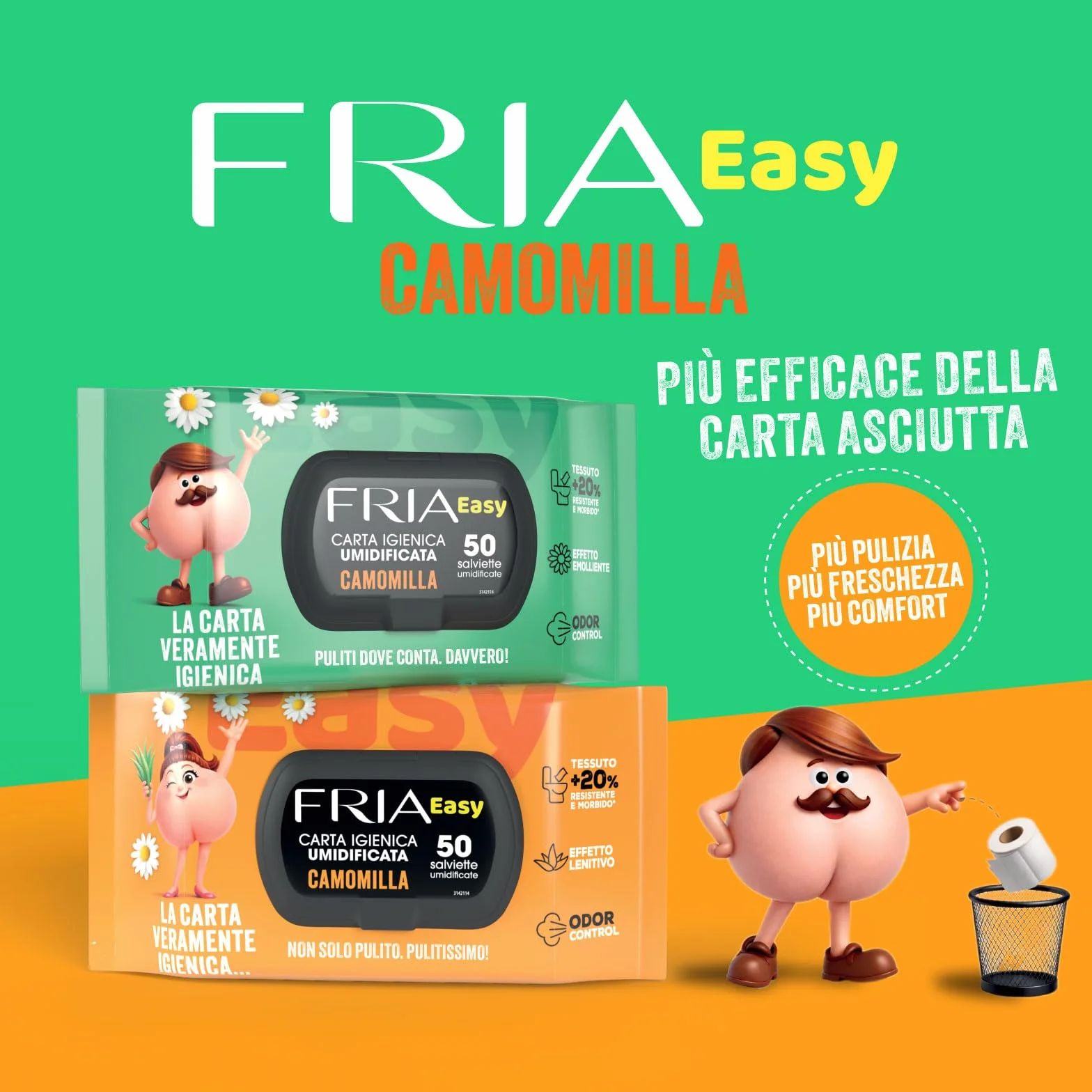 Fria Papel higiénico Easy Wet, 50 toallitas