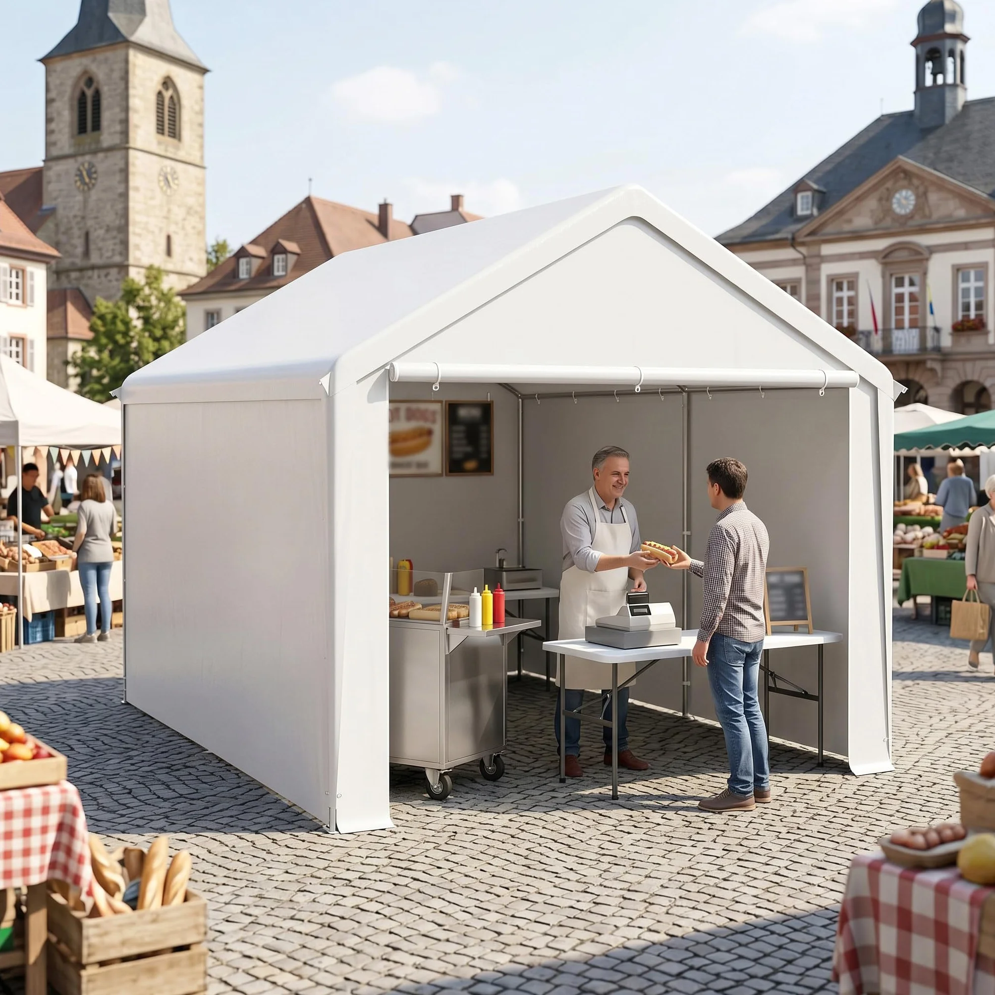 Aufun Carport - Tienda de campaña (3 x 4 m, impermeable, con techo de polietileno, resistente a desgarros, con paredes laterales extraíbles, resistente a los rayos UV, resistente al invierno, para