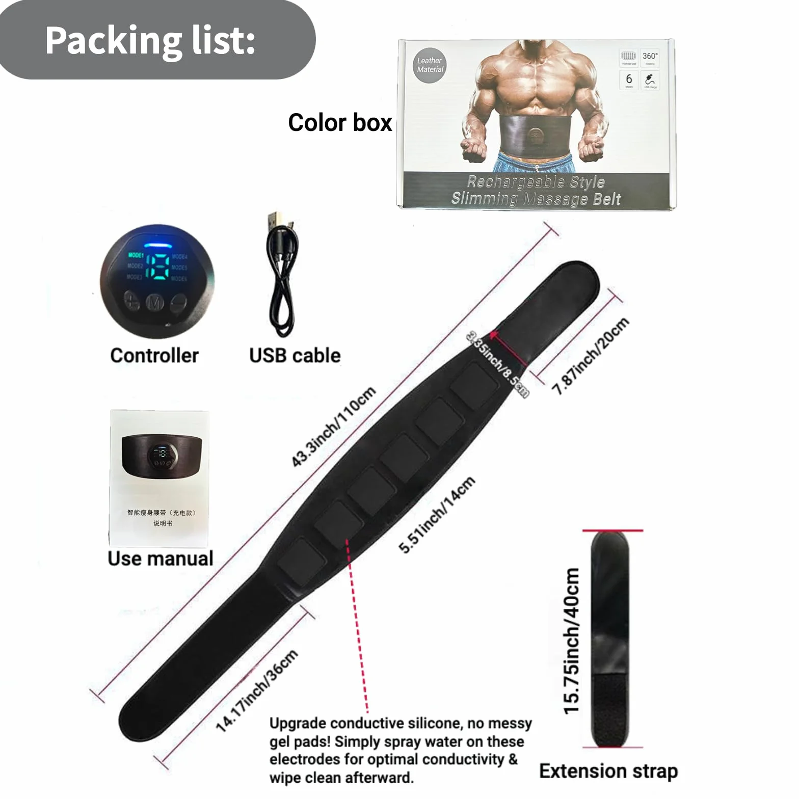 Estimulador Muscular EMS - Cinturón Abdominal Portátil con 6 Modos/18 Niveles para Hombres y Mujeres, Recargable por USB, Dispositivo de Tonificación y Entrenador de ABS con Pantalla Digital