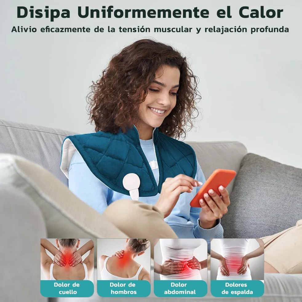 Almohadilla Térmica Cuello Calentamiento Rápido Temperatura Ajustable 40-60°C Apagado Automático Lavable 55x45
