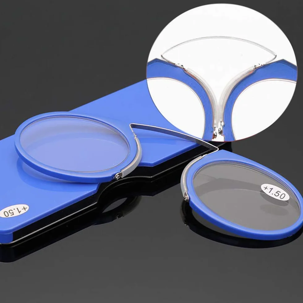 Gafas de lectura unisex antideslizantes compactas clip nariz Azul +2.0