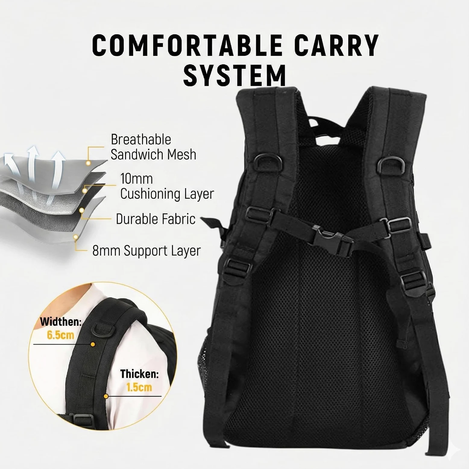 VINBAGGE Mochila Militar 25L Mochila Tactica Mochilas de Viaje Mochila Deporte Mochilas Actividades al Aire Libre Acampar Caza Bicicleta Senderismo Montañismo(Negro)