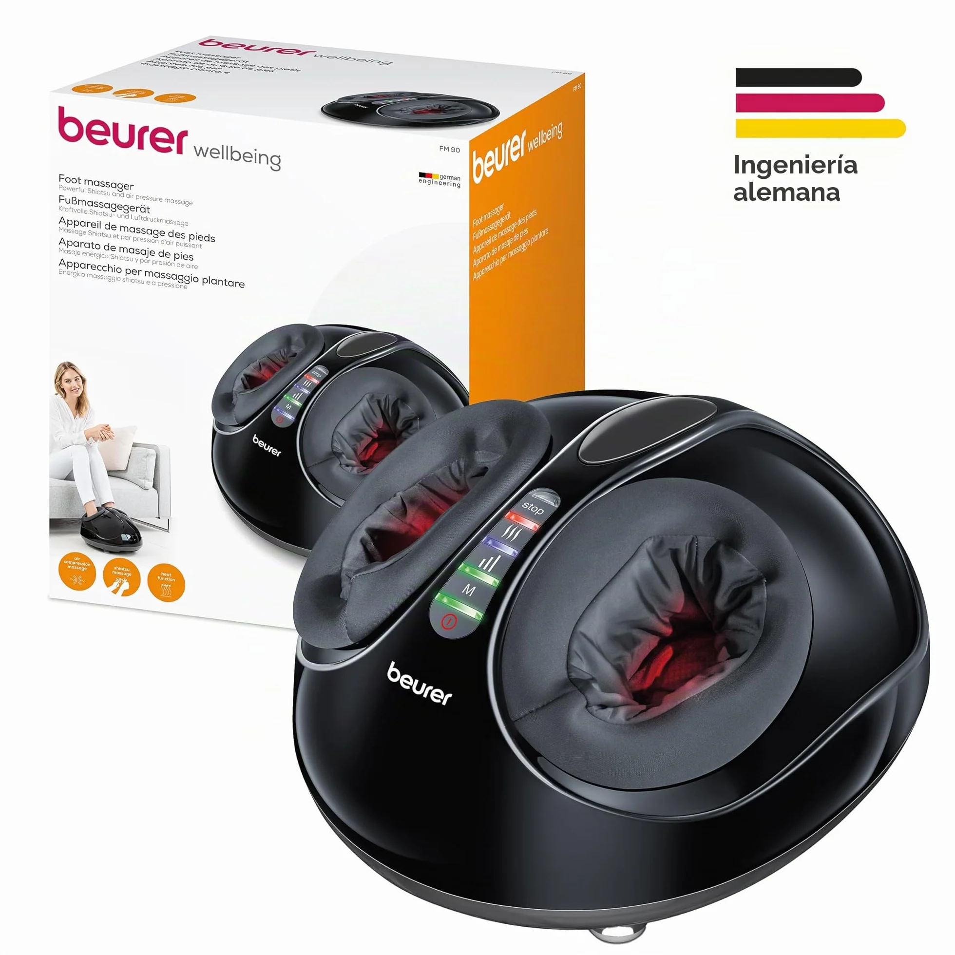 Beurer FM 90 Masajeador de pies Shiatsu, masaje por compresión de aire con calor conmutable, 3 programas de masaje