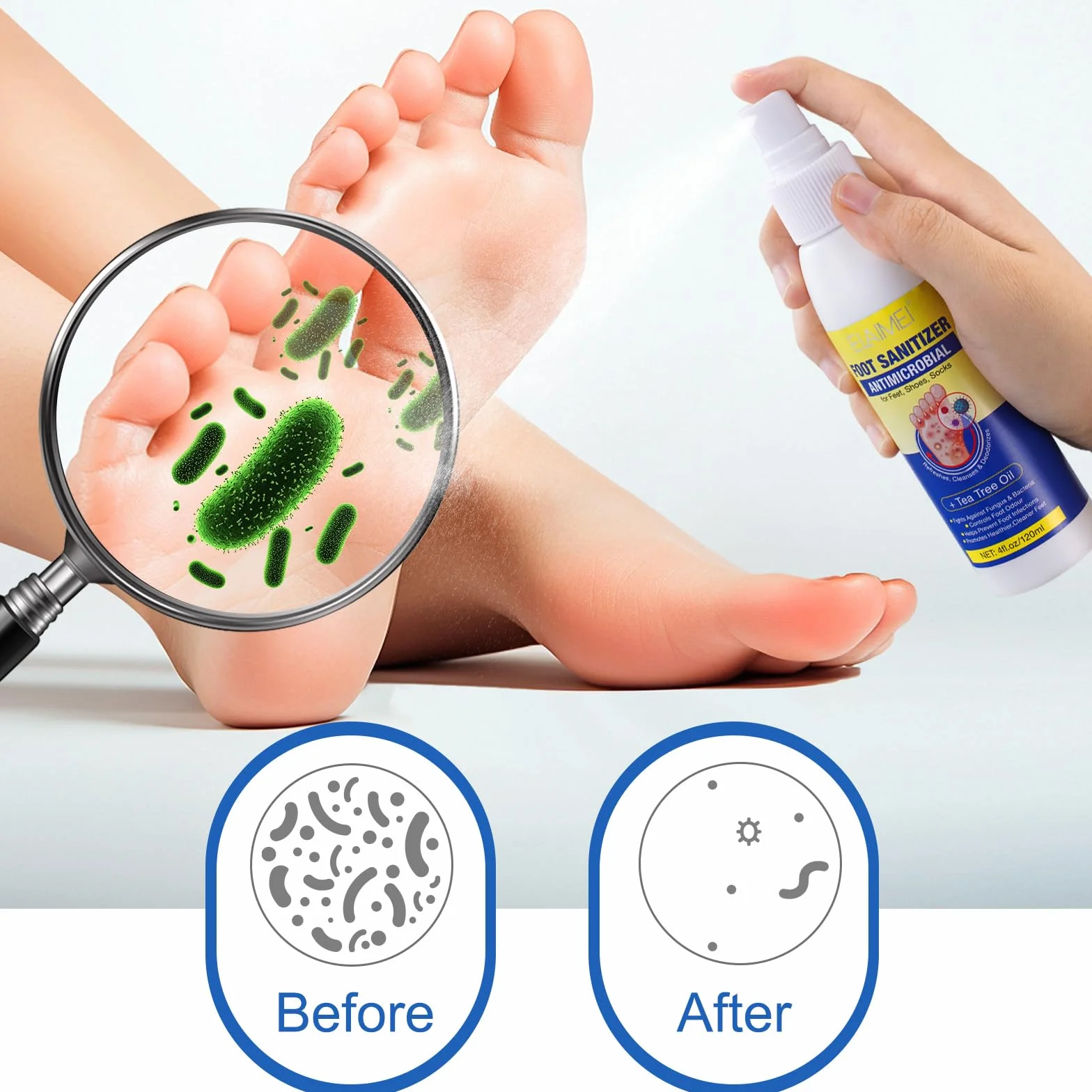 Spray para pies aceite de árbol de té 120 ml prevención pie de atleta alivia picor protege olores