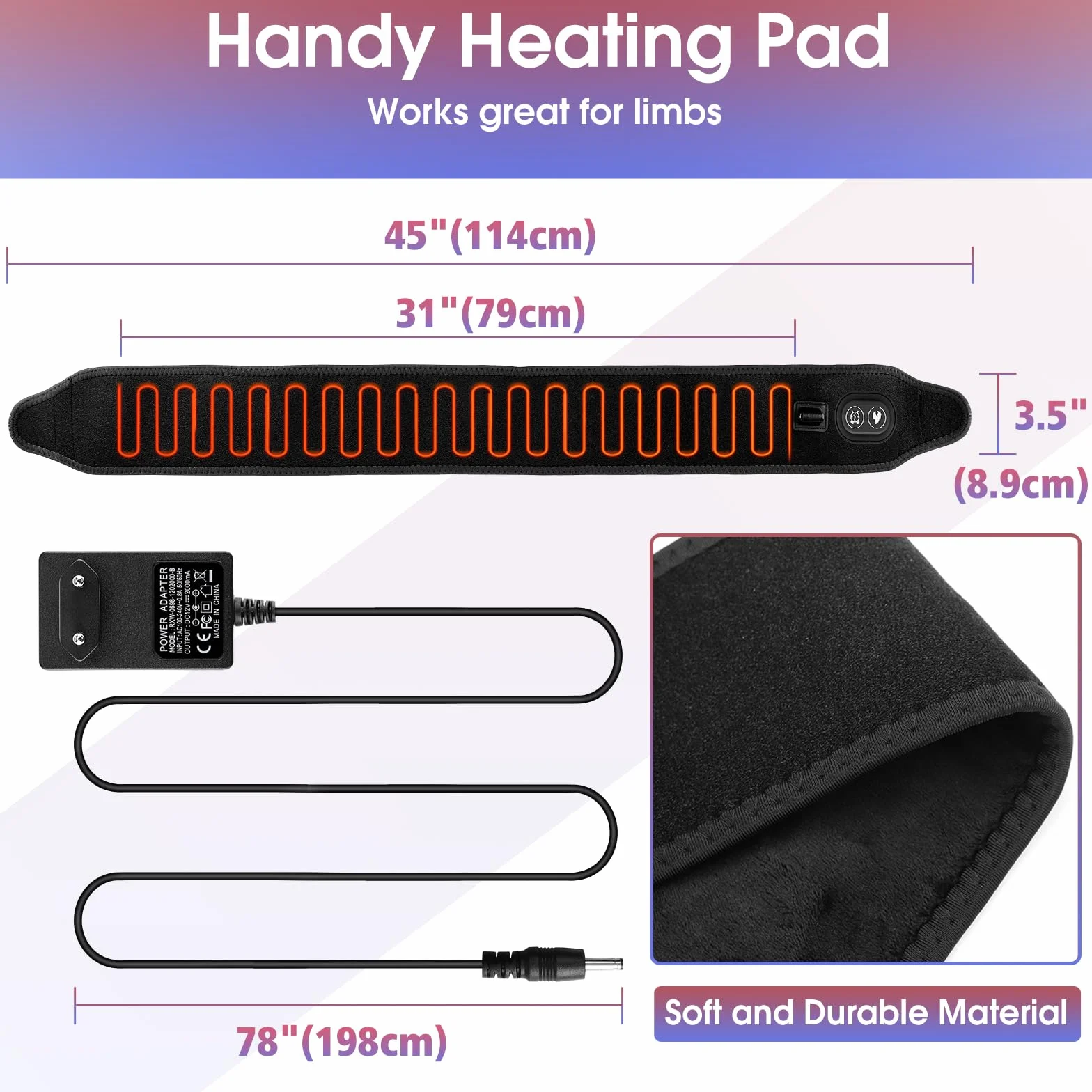 Envoltura De Almohadilla Térmica Para Brazo, Almohadilla Térmica Para Tobillo Pierna Codo Muñeca, Cinturón Envolvente Térmico Con 4 Niveles De Calefacción, 3 Ajustes De Tiempo, Adaptador -Negro