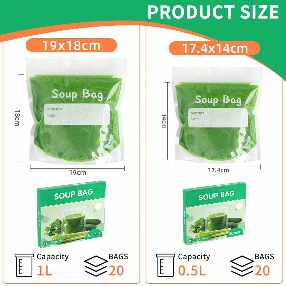 Bolsas de almacenamiento de líquidos reutilizables 500 ml para sopas salsas