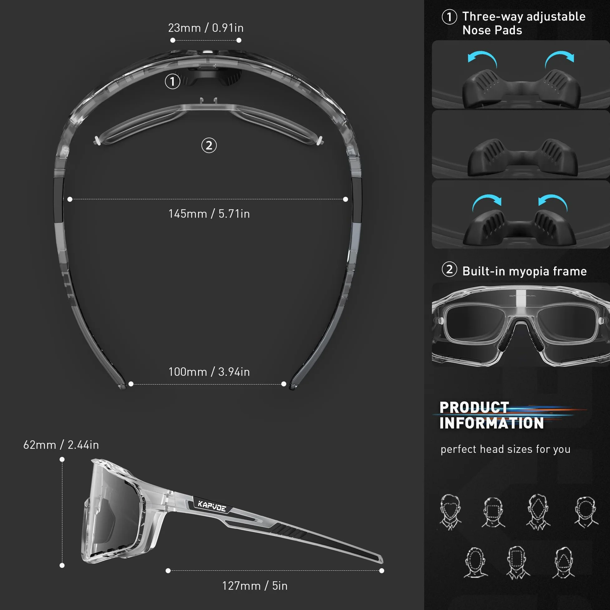 KAPVOE Gafas Ciclismo Fotocromáticas de Color UV400 Hombre Mujer K76 | Transparente a plateado fotocromática de color CAT.1-CAT.2, UV400, ventilación, almohadilla regulable