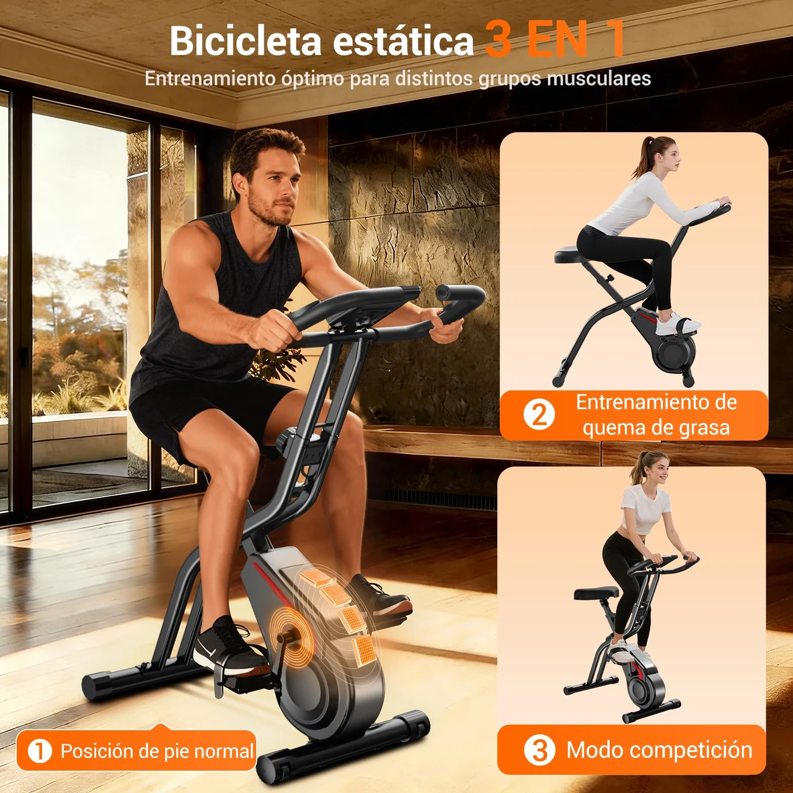 UMAY Bicicleta estática plegable, 5 en 1 Bicicleta spinning profesional con Resistencia Magnética de 16 Niveles, Bicicleta estatica plegable para el hogar Bici de Sala con Asiento Cómodo, Máx 136 kg | con Resistencia Magnética de 16 Niveles, Bicicleta est