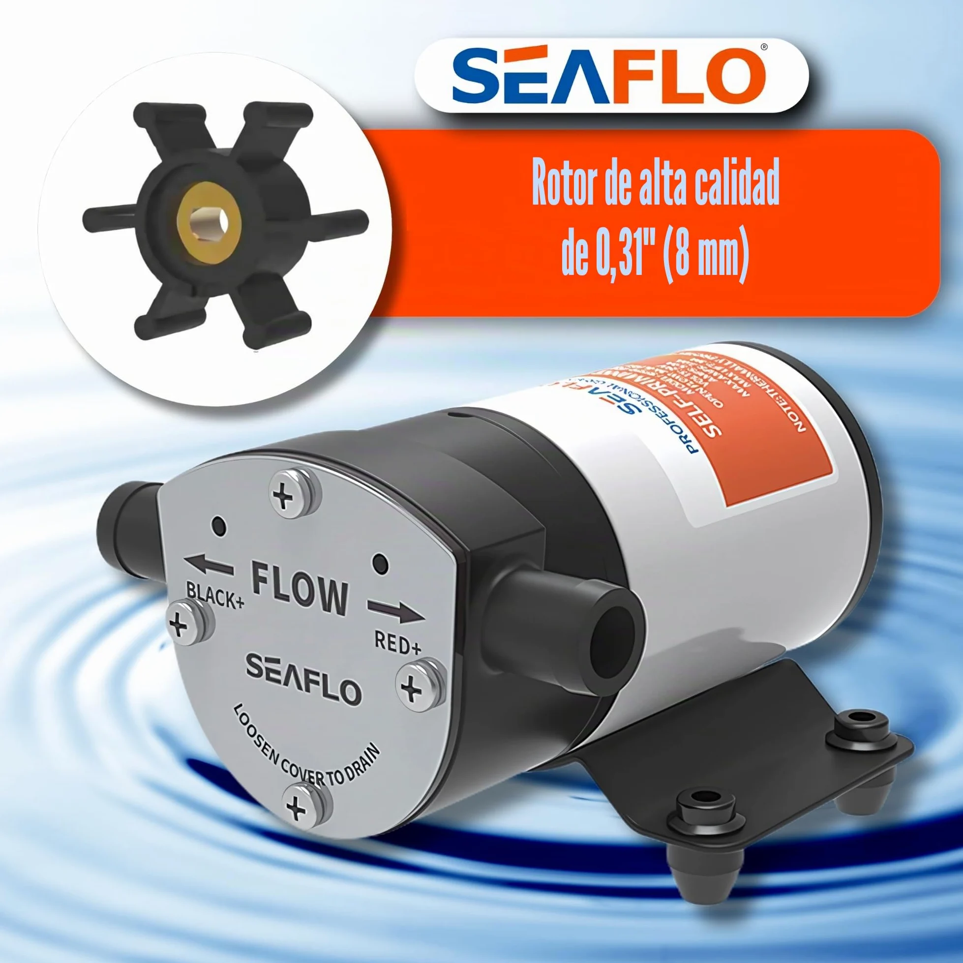 SEAFLO Marine - Bomba de balasto con impulsor autocebante reversible de 12 V y 8 GPM