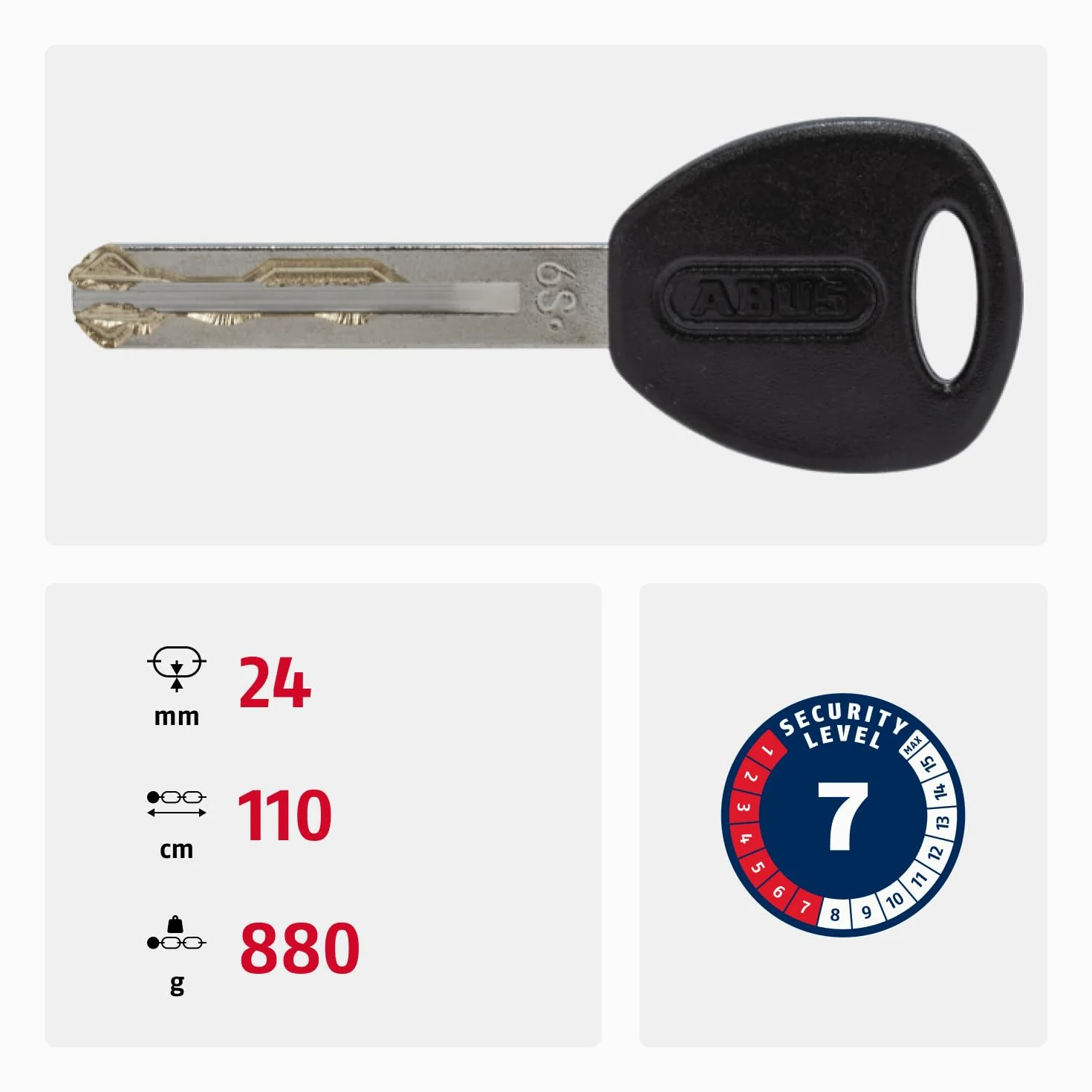ABUS Candado de cadena YARNIT 4004K, longitud 110 cm, azul | Candado para bici con tejido, cilindro anti-ganzúa, cierre automático, protege el barniz