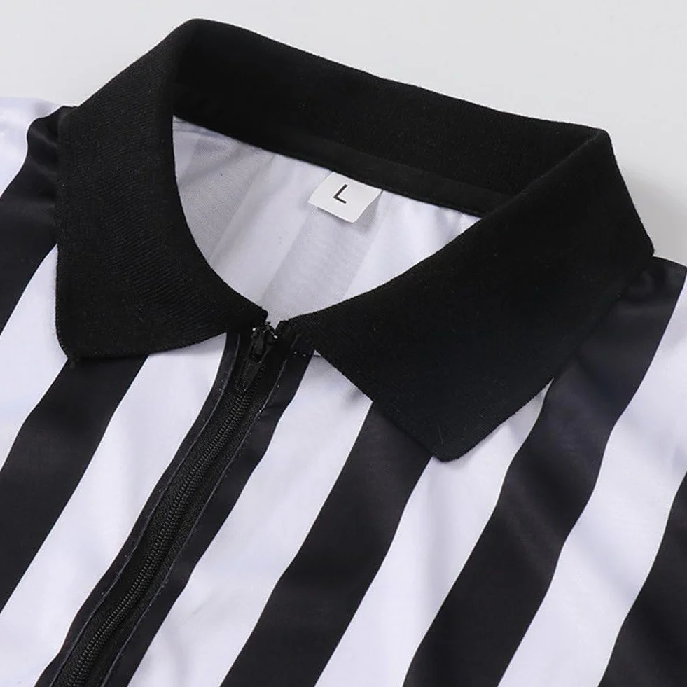 Camiseta Deportiva Oficial De Árbitro a Rayas Blancas Y Negras para Hombre, Camiseta De Árbitro con Cuello Y Cremallera, Uniforme Profesional De Árbitro