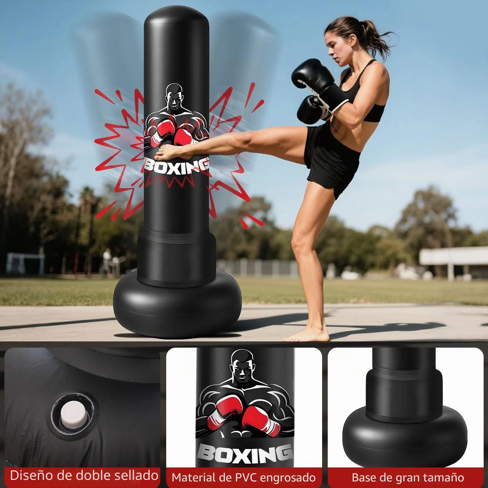 Qoosea Saco de Boxeo Adulto, 180cm Bolsa de Boxeo Inflable de Pie con Guantes, Mujeres Hombres Stand Kickboxing Bolsas, Punching Ball Estable para Karate MMA Taekwondo Thai Fitness