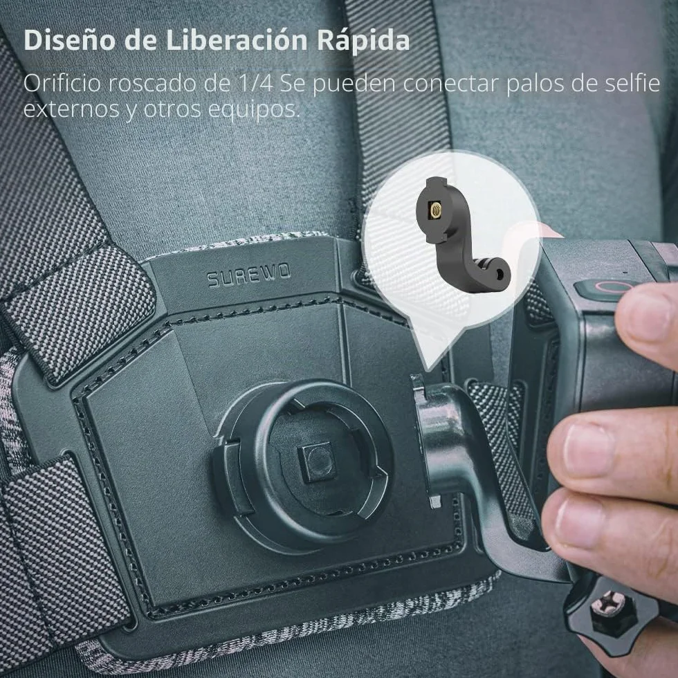 Soporte de Correa de Pecho Ajustable Compatible con GoPro Hero 13/12/11/10/9/8/7/6/5 Negro, dji Osmo Action 5 Pro/4/3/2, Insta 360 One R y la mayoría de cámaras de acción
