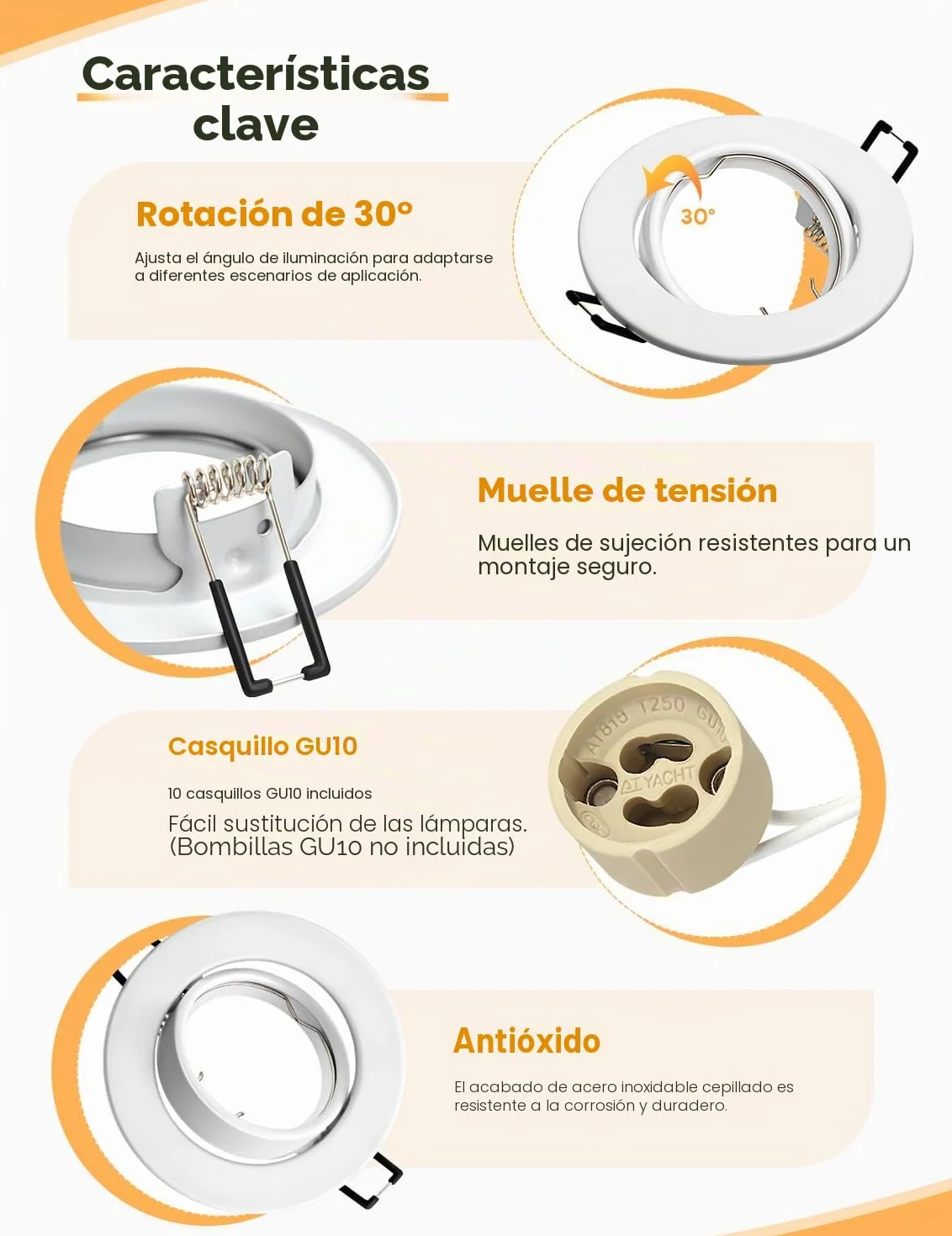 Foco Empotrable LED Techo GU10 Blanco Redondo 10 Piezas 230V 30°